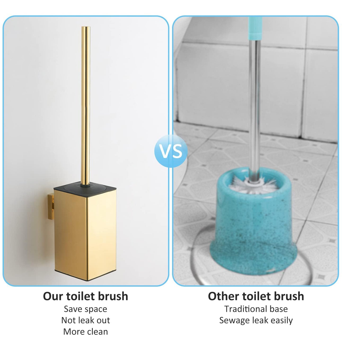 304 stainless steel, square, gold toilet brush holder