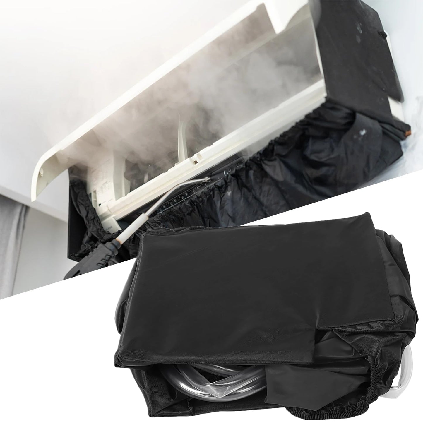 Air conditioning cleaning bag, Black Waterproof Cover for cleaning indoor units of air conditioners, with 2.9m water pipe, for home office dorm restaurant.