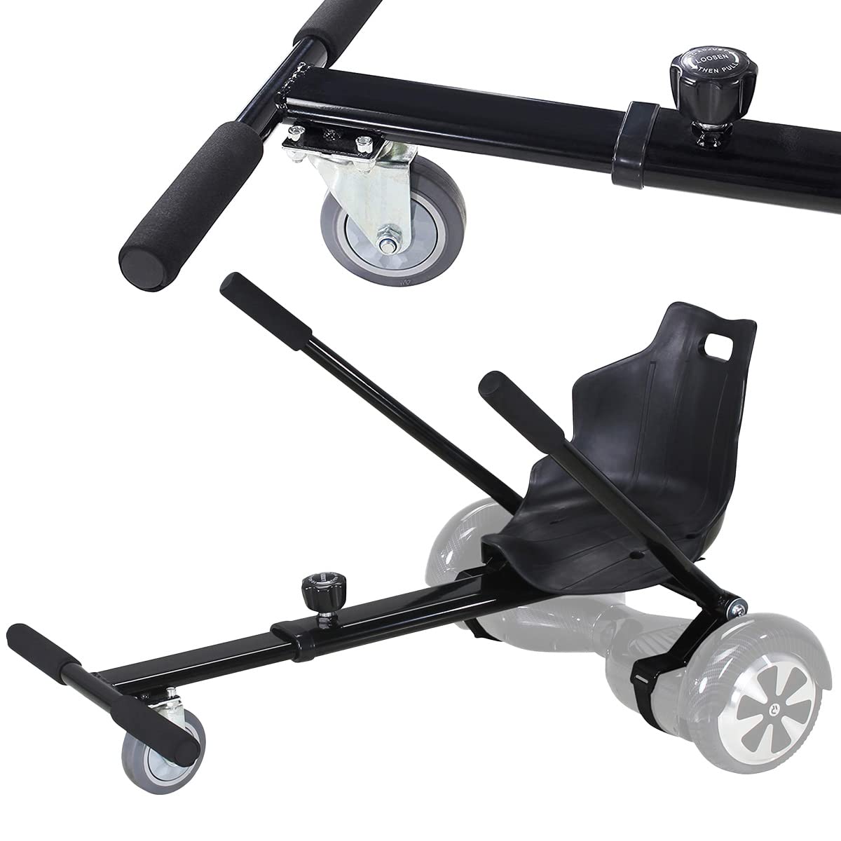 Robway Hoverkart | ๐๐๐ ๐๐๐๐๐๐๐๐ ยฎ - W1 W2 W3 & universal for 6.5" / 8" / 10" Boards - Hoverboard Seat - Hoverseat - Hovercart Seat - Rubber tires - Kids & Adults (Black)