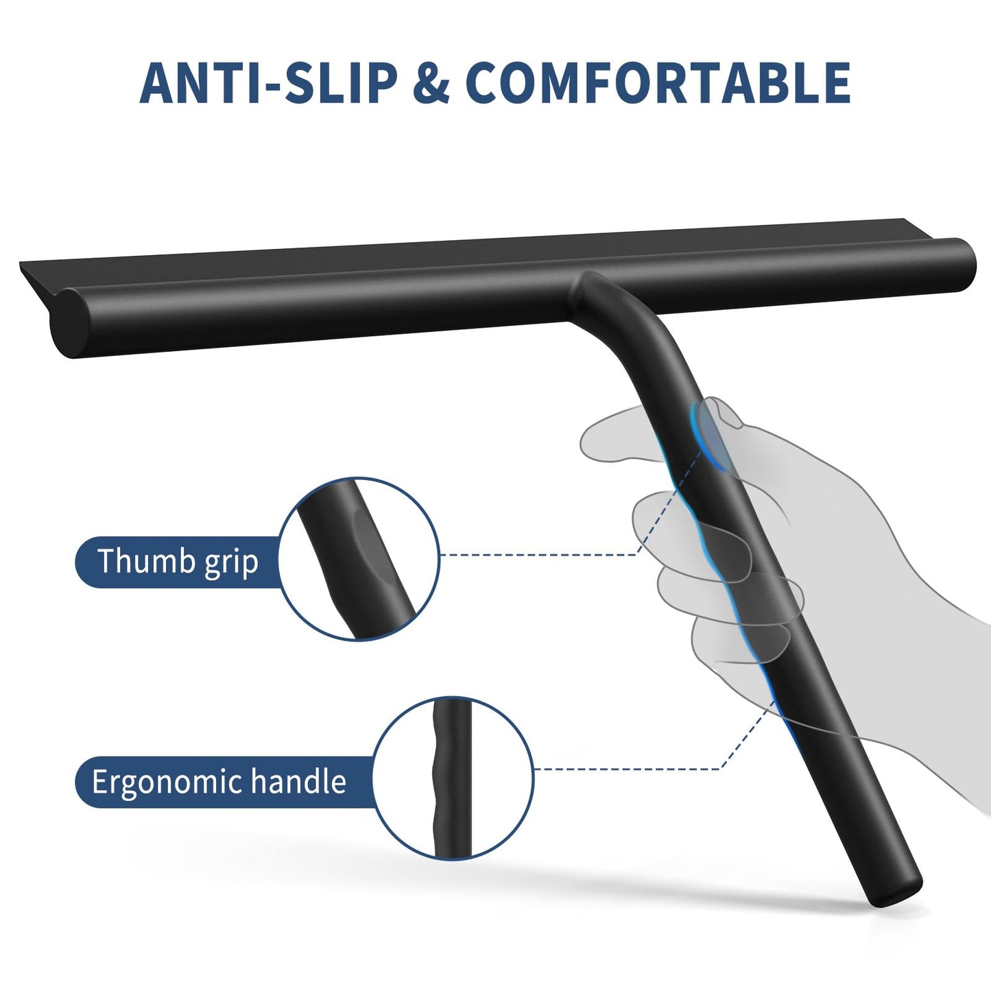 Ecooe silicone shower squeegee 33cm black, squeegee shower with holder, no drilling shower squeegee, window squeegee with stainless steel core, bathroom wiper for glass, mirrors, windows, tiles.