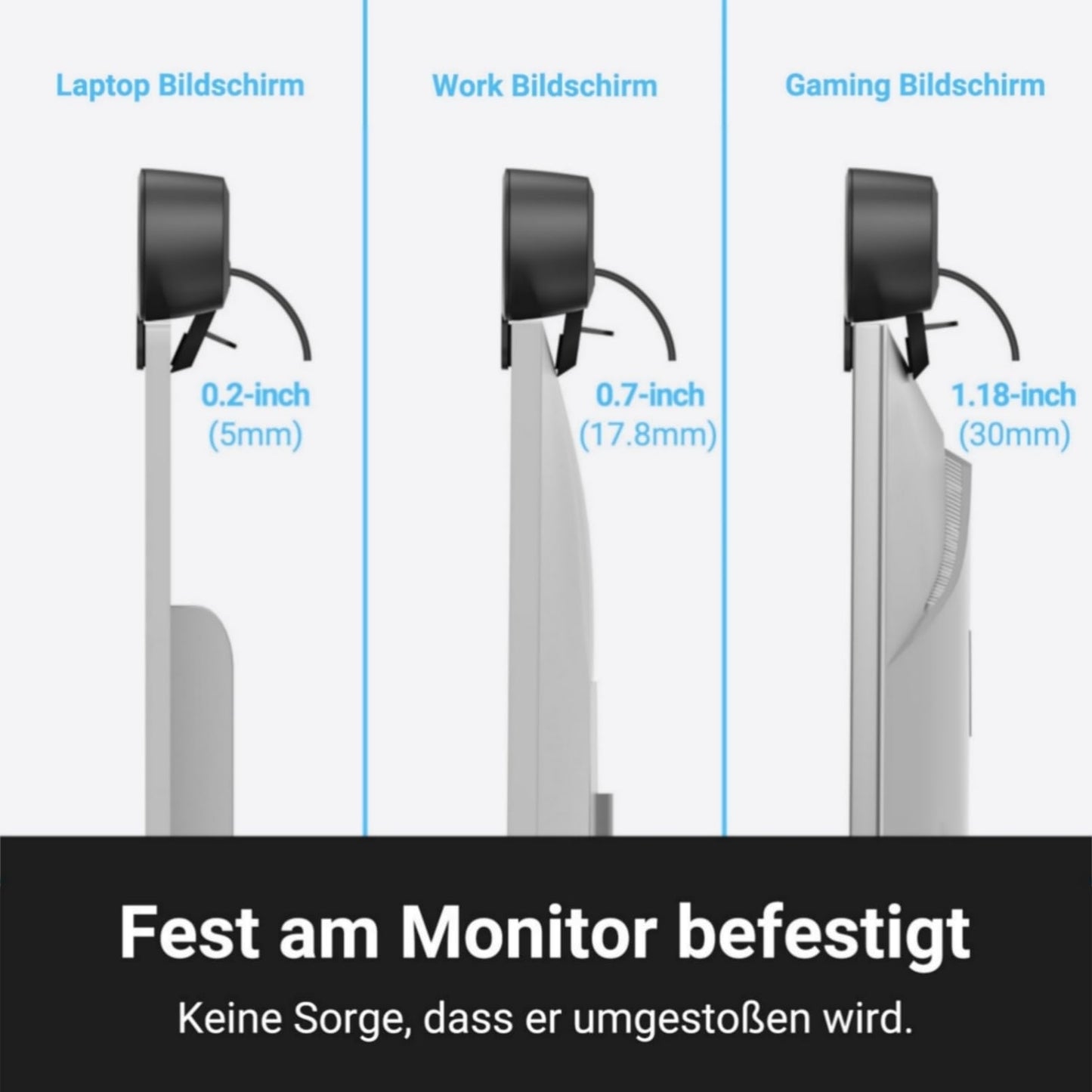 Inwa PC speakers, USB monitor speakers with clip-on, 10W with HD stereo sound, clip onto 0.1-1.1' monitor, for PC monitor, laptop, mobile, desktop, outdoor, plug and play (black)