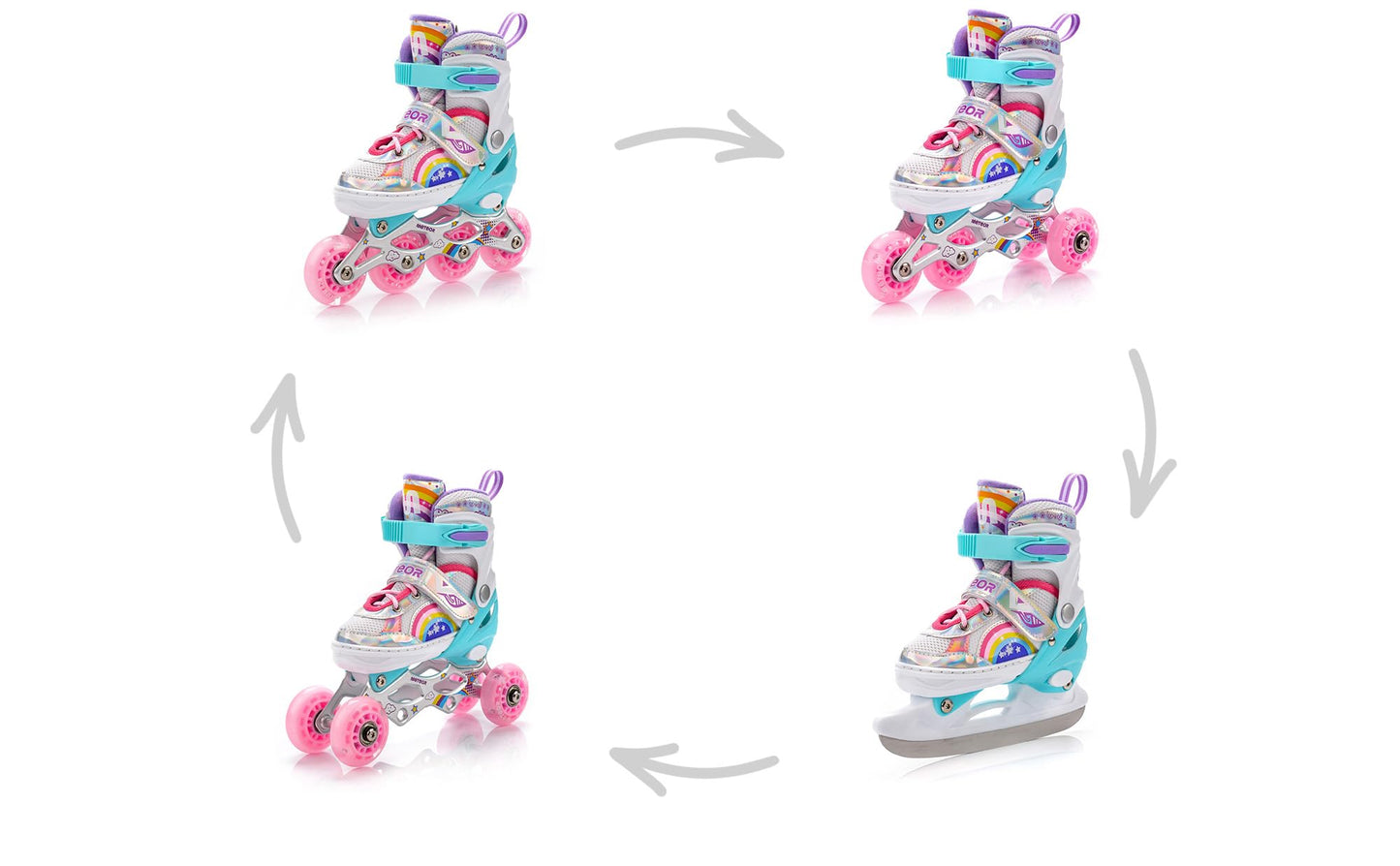 meteor® Inline skates 4in1 children's inline skates roller skates roller blades quad skates carbon children's inline skates adjustable shoe big wheels