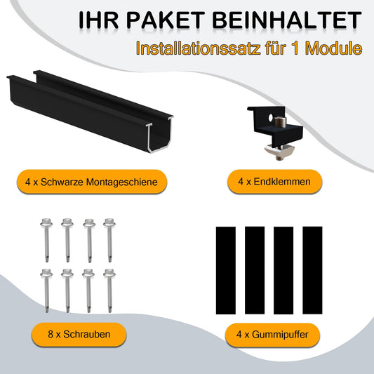 Sorlpv Solar Module Mounting for 1X Modules, PV Mounting Installation Kit - 12CM Black Rail + Adjustable Clamp for 30-35MM Thick Modules, Alu Solar Panel Mounting Flat Roof Trapezoidal Sheet Metal Roof