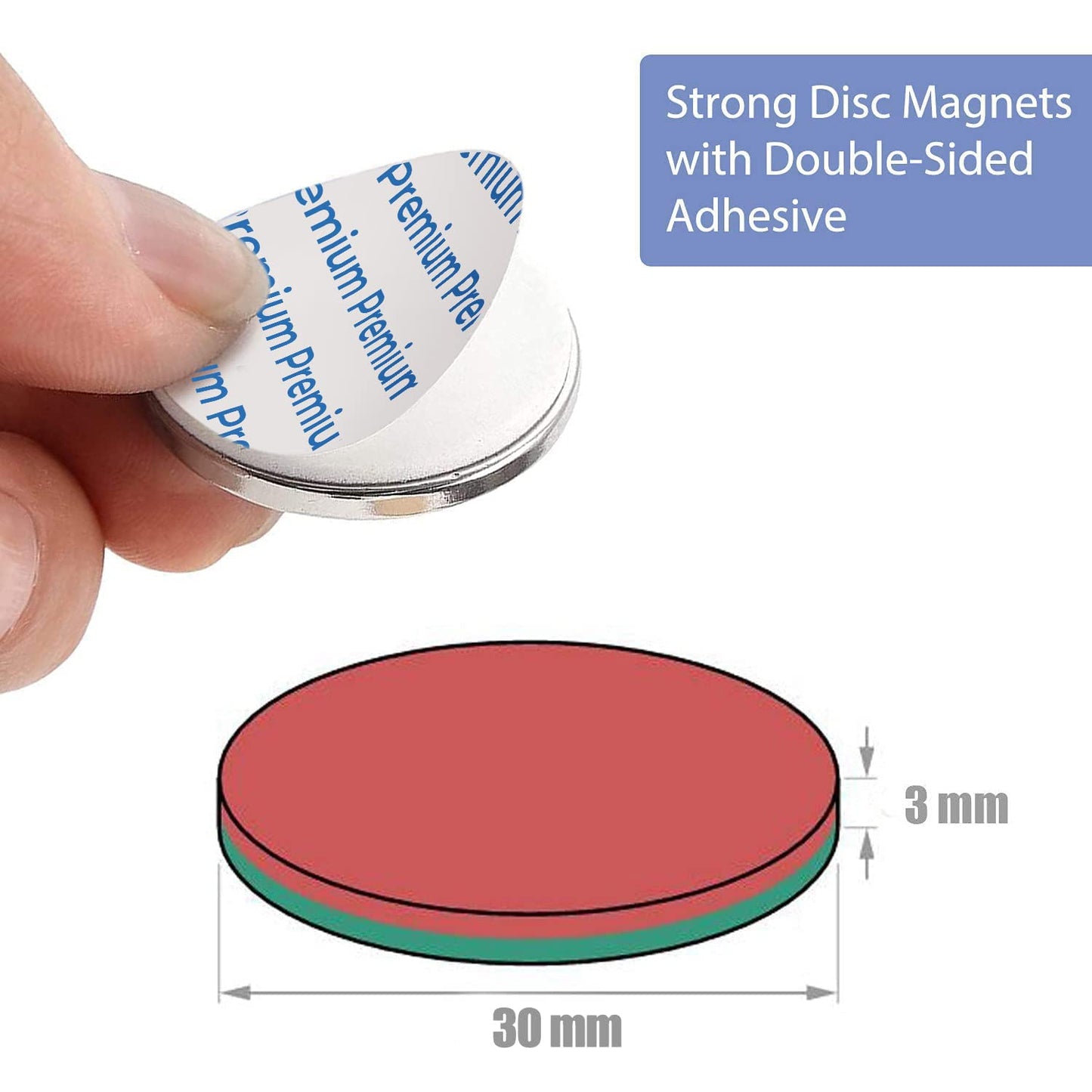 20 pieces 30 x 3 mm Strong Magnets, 8 kg Pull Strong Magnet, Neodymium Magnet, Self-Adhesive Strong Magnets, Refrigerator Magnets, Magnets for Magnetic Board, Rare Earth Magnets with Double-Sided Adhesive
