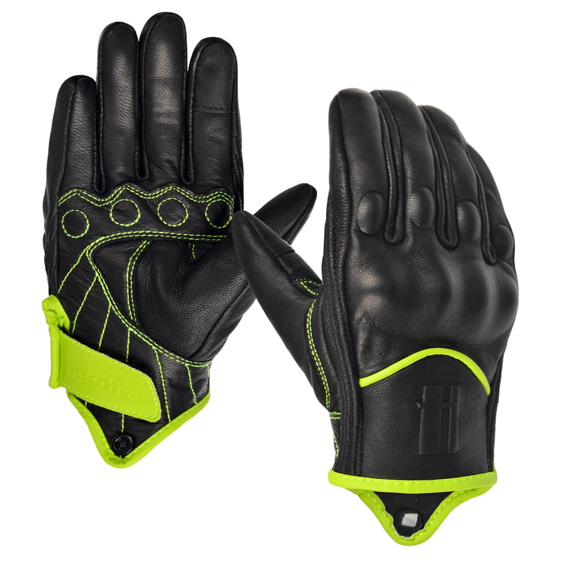 Harssidanzar Women's Full Finger Goatskin Leather Touchscreen Motorcycle Gloves GL016EU, Yellow Green, Size XS