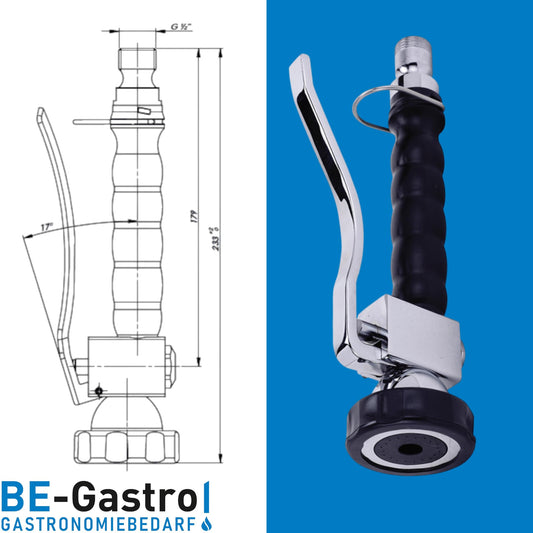 BE-GASTRO® Professional Gastro Hand Shower (Black | Blue) incl. locking clip | 1/2" standard AG | Stainless steel replacement shower for dishwashing spray / gastro spray.