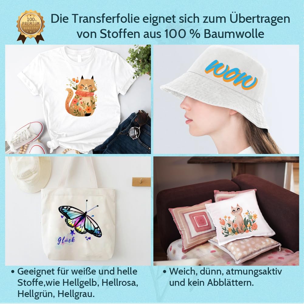 TransOurDream 40 sheets A4+4 A3 silicone paper, REAL inkjet/laser transfer film, transfer paper, textile film for inkjet printers, laser printers, printable iron-on film for light T-shirts, transfer paper