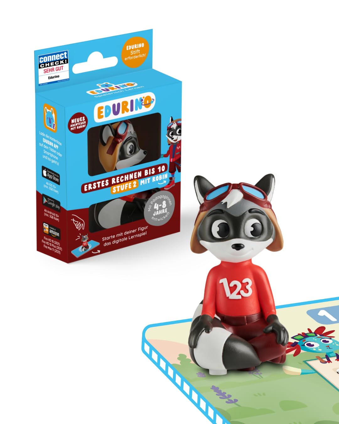 Edurino Figure Robin First Arithmetic up to 10 (Level 2) from 4 years including app | Innovative and digital learning game | Number comprehension | Sorting & ordering numbers | First addition & subtraction.