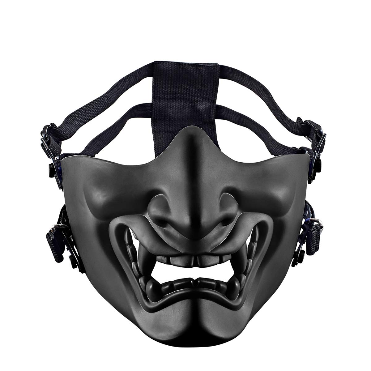 AOUTACC Airsoft Half Face Masks, Evil Demon Monster Kabuki Samurai Hannya Oni Half Face Protective Masks Masquerade Ball, Party, Halloween, Cs War Game (Adjustable Strap Black)