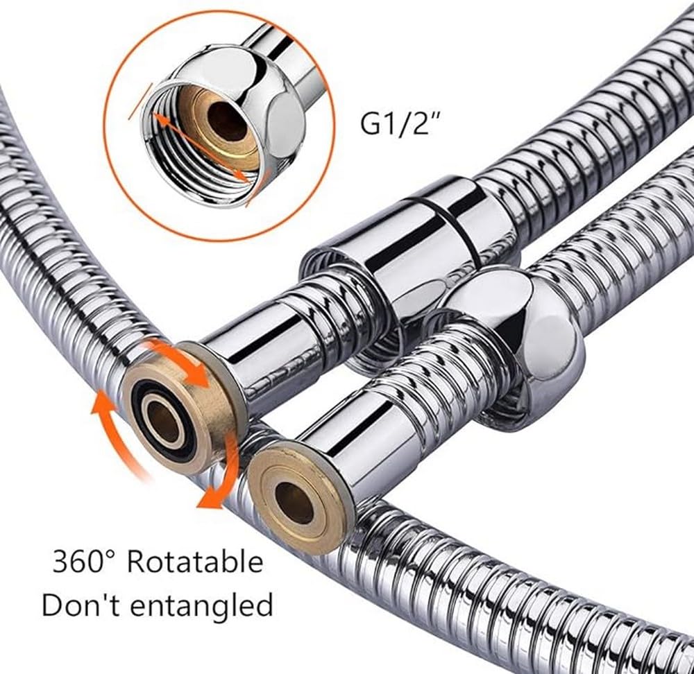 Showerhead Water-saving 7.5L/min, YEAUPE water-saving showerhead with filter, rain shower head pressure boosting, with 6 spray modes, chrome & GRIFEMA G851-18 anti-twist shower hose, 1.8m