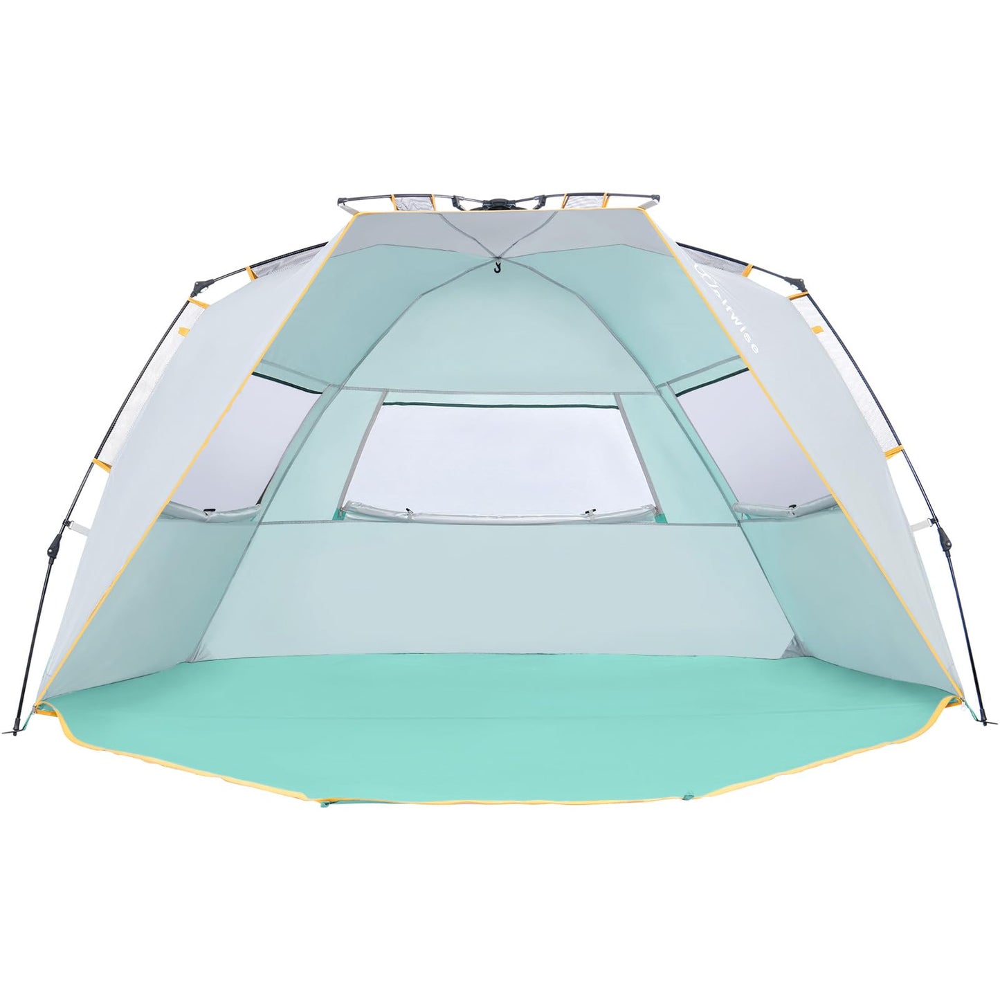 WolfWise beach tent with UV protection 50+, 4-5 people beach shelter with Quick-Up system, sun protection windbreak with expandable floor, automatic sun tent for family camping garden beach mint green.