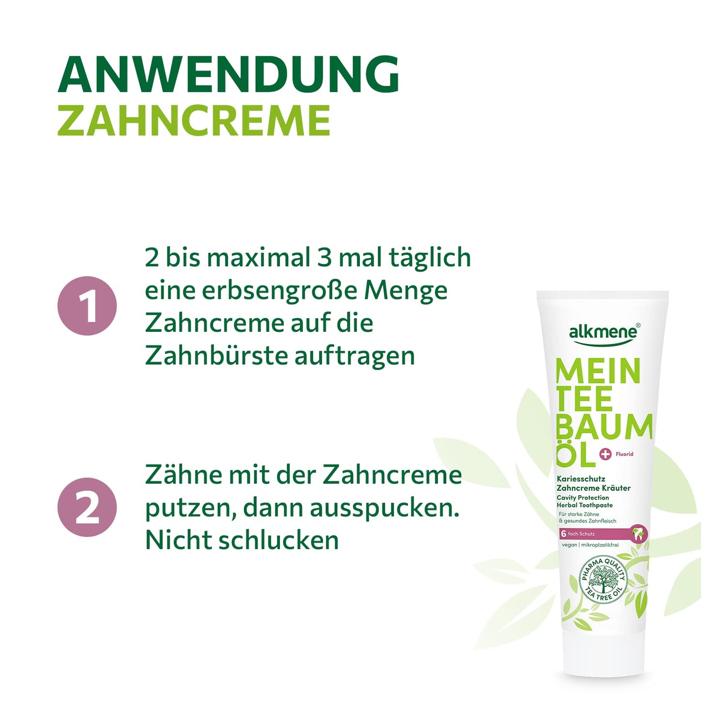 Alkmene My Tea Tree Oil Caries Protection Toothpaste Herbal 6x 100 ml with 6-fold protection - pure tea tree oil, vegan & climate neutral - Fluoride toothpaste for strong teeth & healthy gums