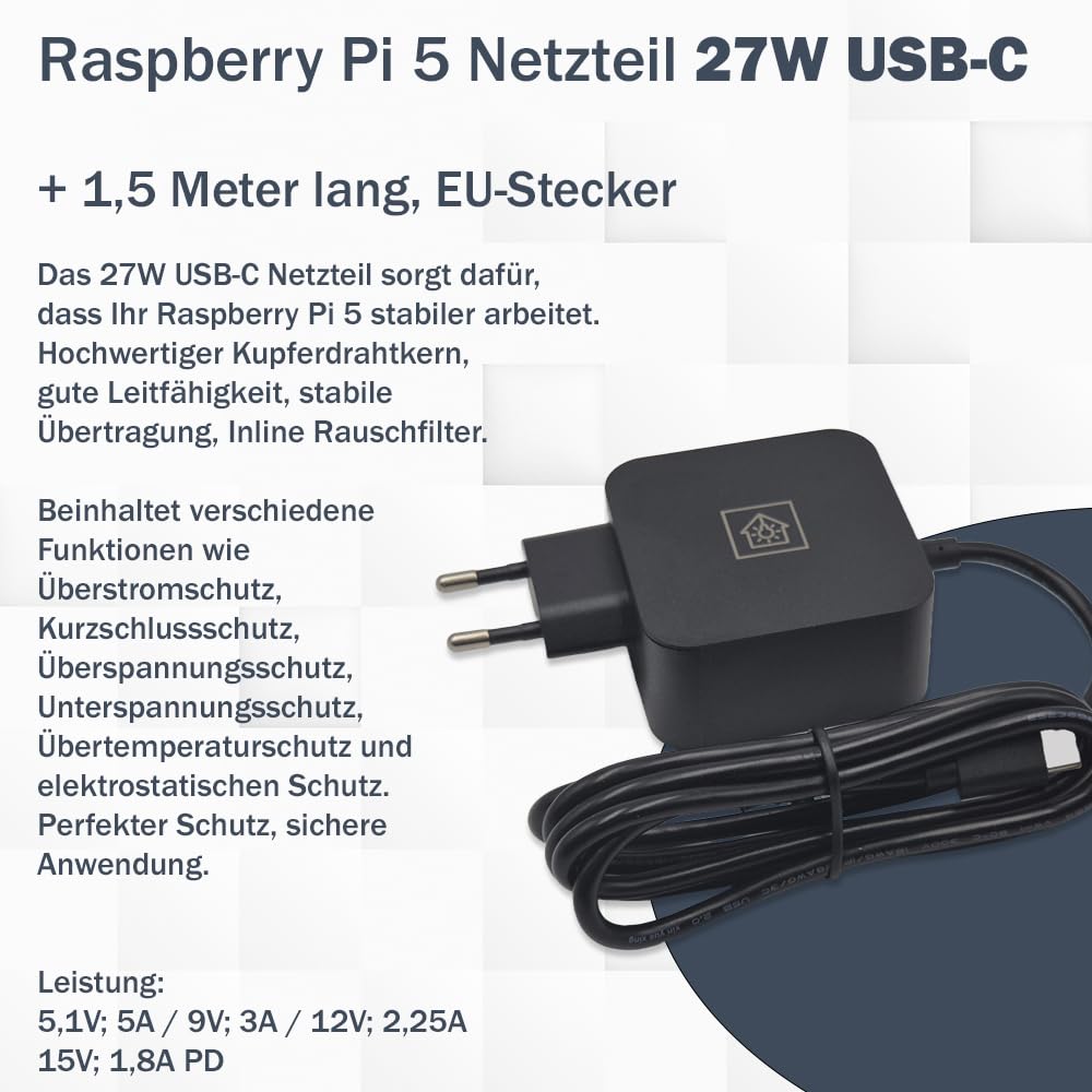 Raspberry Pi 5 8GB PCIe M.2 NVMe - Kit | Metal case | Active cooler | M.2 NVMe SSD PCIe board | USB-C 27W power supply | Ultra 64GB SD card | 4K Micro HDMI cable