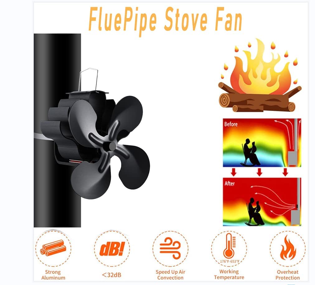 4 Blade Stove Fan with Screwdriver Wood Stove Pipe Fan, Heat Powered, Environmentally Friendly on Chimney for Wood Burner/Stove Fans