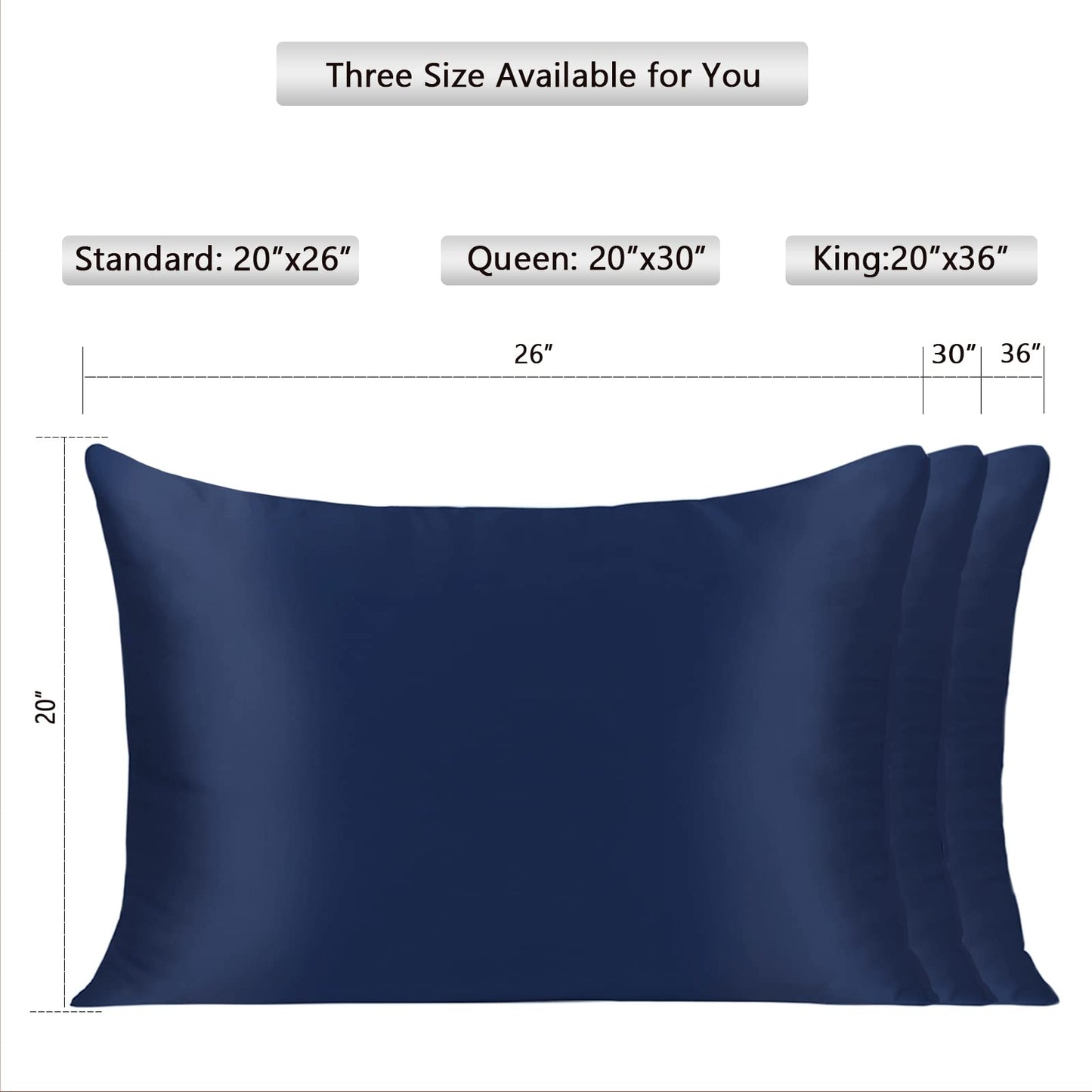 Texbee silk pillowcase 50x75cm for hair and skin, Silk Pillowcase Both Sides Natural Silk Pillowcase with hidden zipper Soft Breathable Smooth Pillowcase-Navy Blue