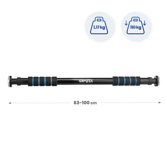 Gymtek pull-up bar for door frames, mountable without screws, non-slip pull-up bar with foam grip, training device for home gym, fitness equipment for home (63-100cm Blue)