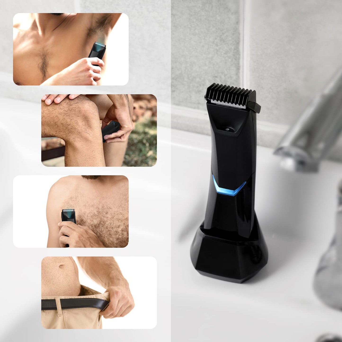 BESTBOMG Intimate Shaver Men Body Hair Trimmer for Men and Women with LED lighting, Waterproof Electric Trimmer for Intimate Area, Body Groomer for Groin, Nose, and Ear Hair.