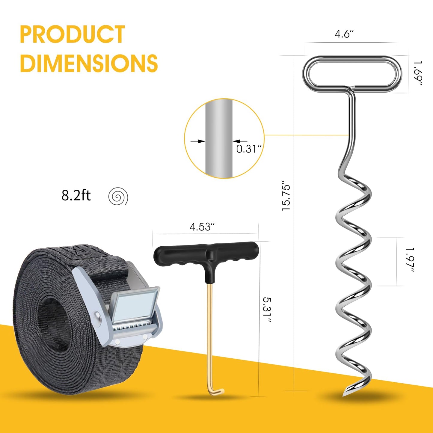 Ground anchors for trampoline, 8 pcs ground anchors with adjustable strap for trampoline, swing, gazebo.