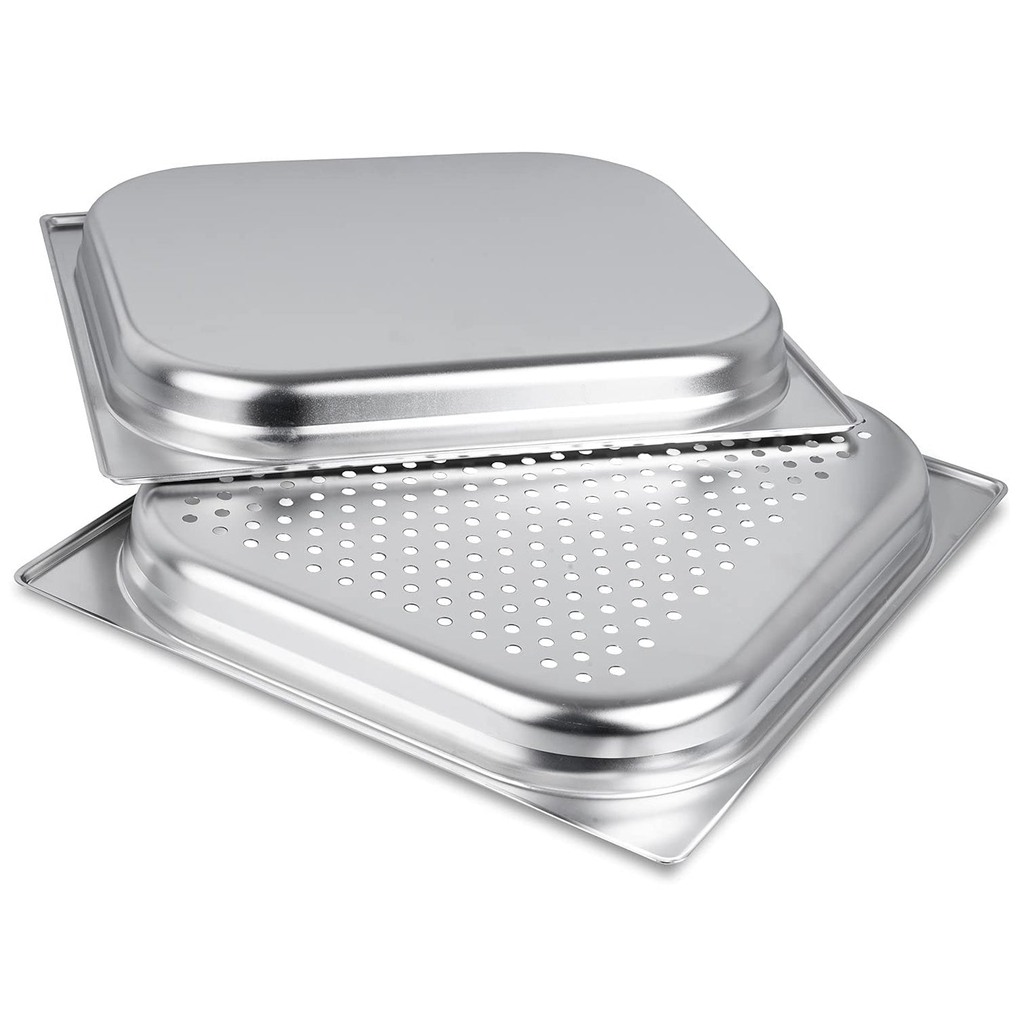 jokobela 2-piece GN container set :: 1x perforated / 1x non-perforated :: suitable for Gaggenau, Miele, and Siemens steam ovens (stainless steel, dishwasher safe, GN 2/3, W 32.5 x L 35.4 x 40mm deep)
