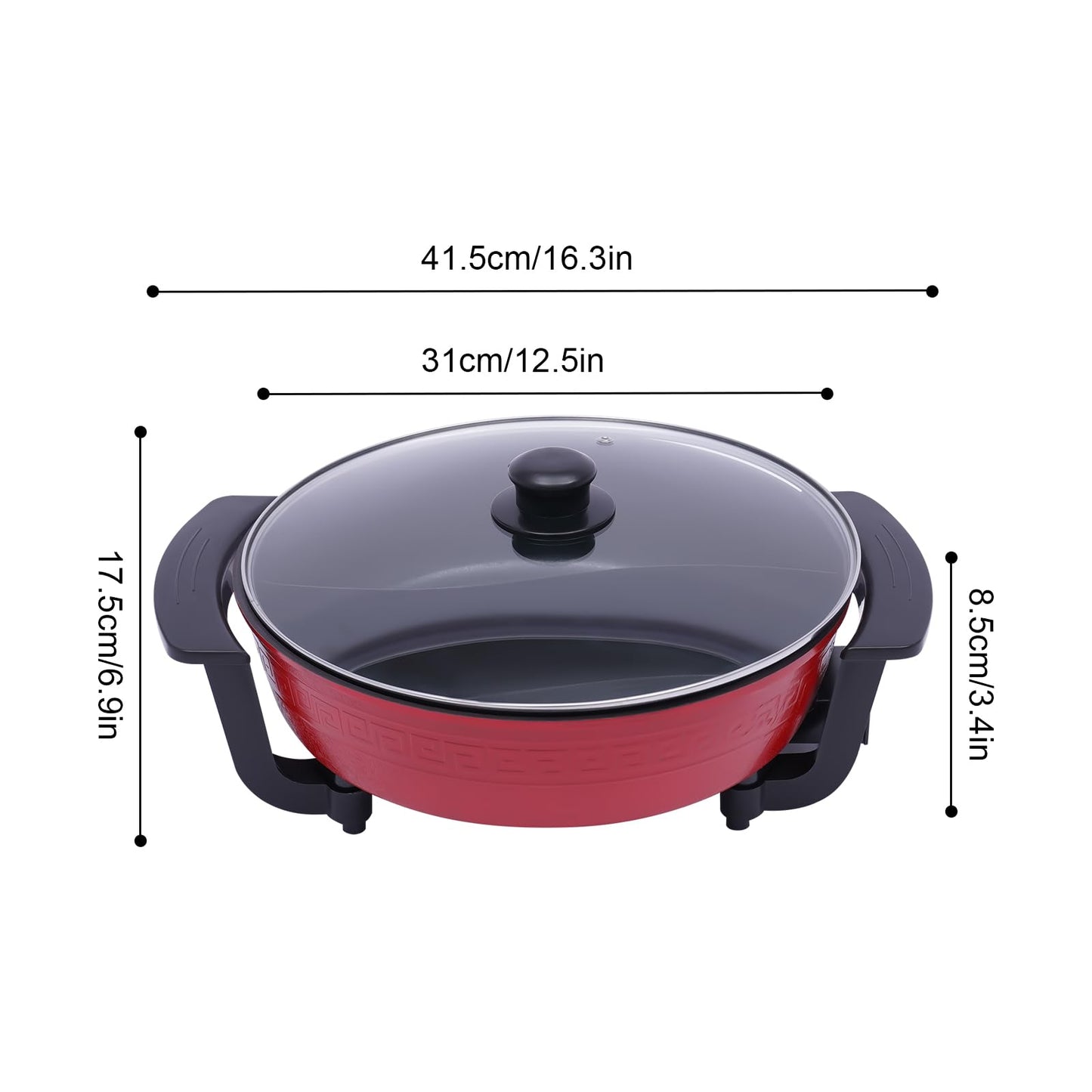 Electric Hotpot Pot with Divider - 6L Chinese Fire Pot for 8 People (1360W) | Electric Leak Protection, Energy Saving Function, Lid & Heating Base