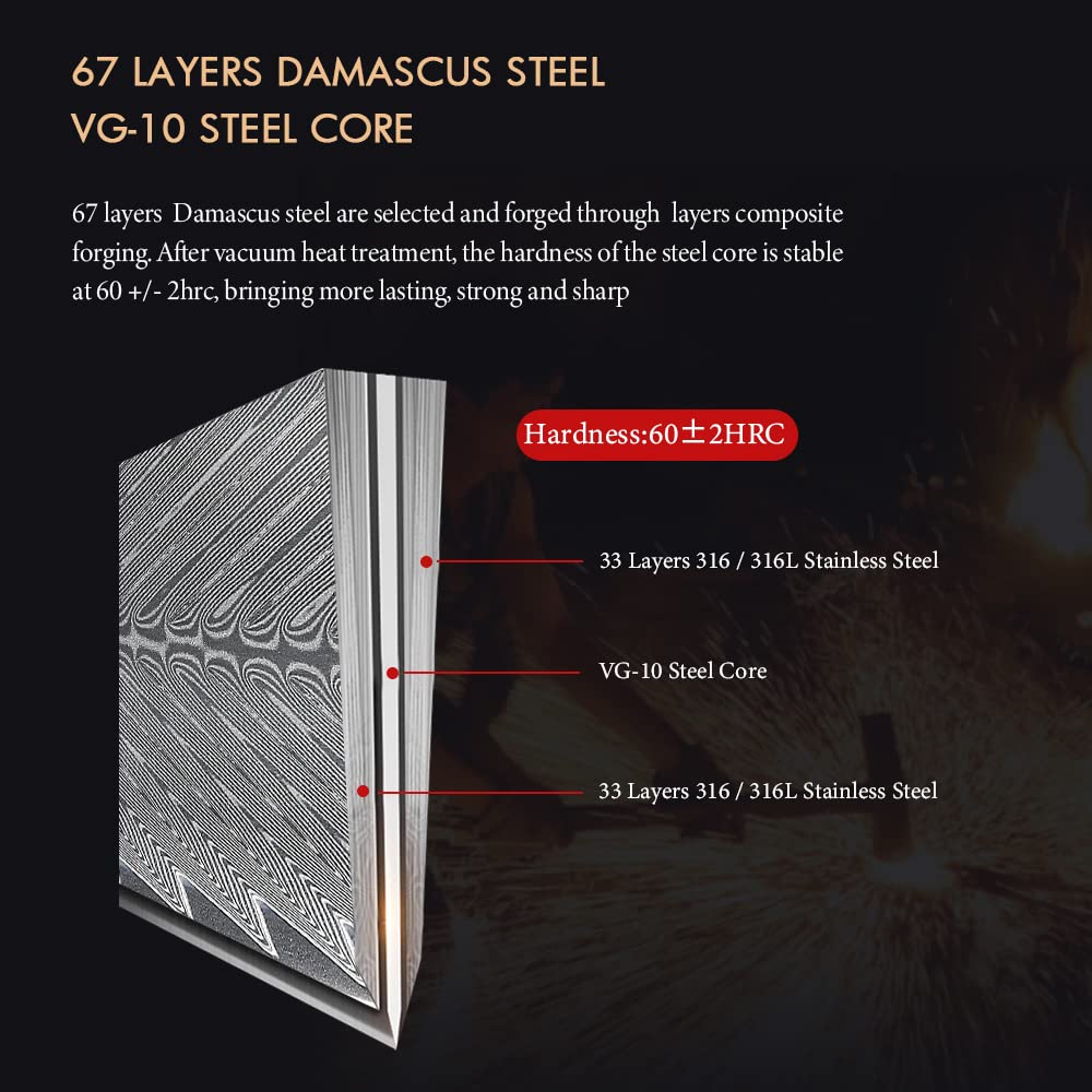 Kitchen knife Damascus knife 20cm Professional Chef's Knife Very Sharp Blade 67 Layers Damascus Steel Chinese Chef's Knife for Cutting.