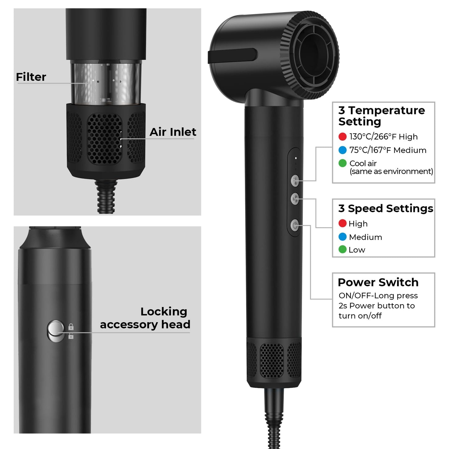 Airstyler 7 in 1, UKLISS 1400w Hair Styler Hot Air Brush, 30mm Air Curler, 3 Temperature Settings Hair Styler, Ion Blow Dryer Brush Set, for drying, curling, straightening hair.