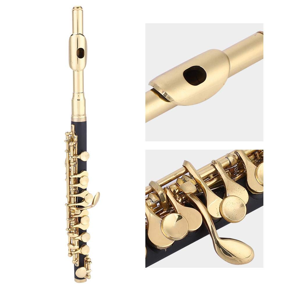 Piccolo flute in C key, Huairdum Piccolo Set with padded half-size flute for kids and adults, beginners and musicians (Golden)