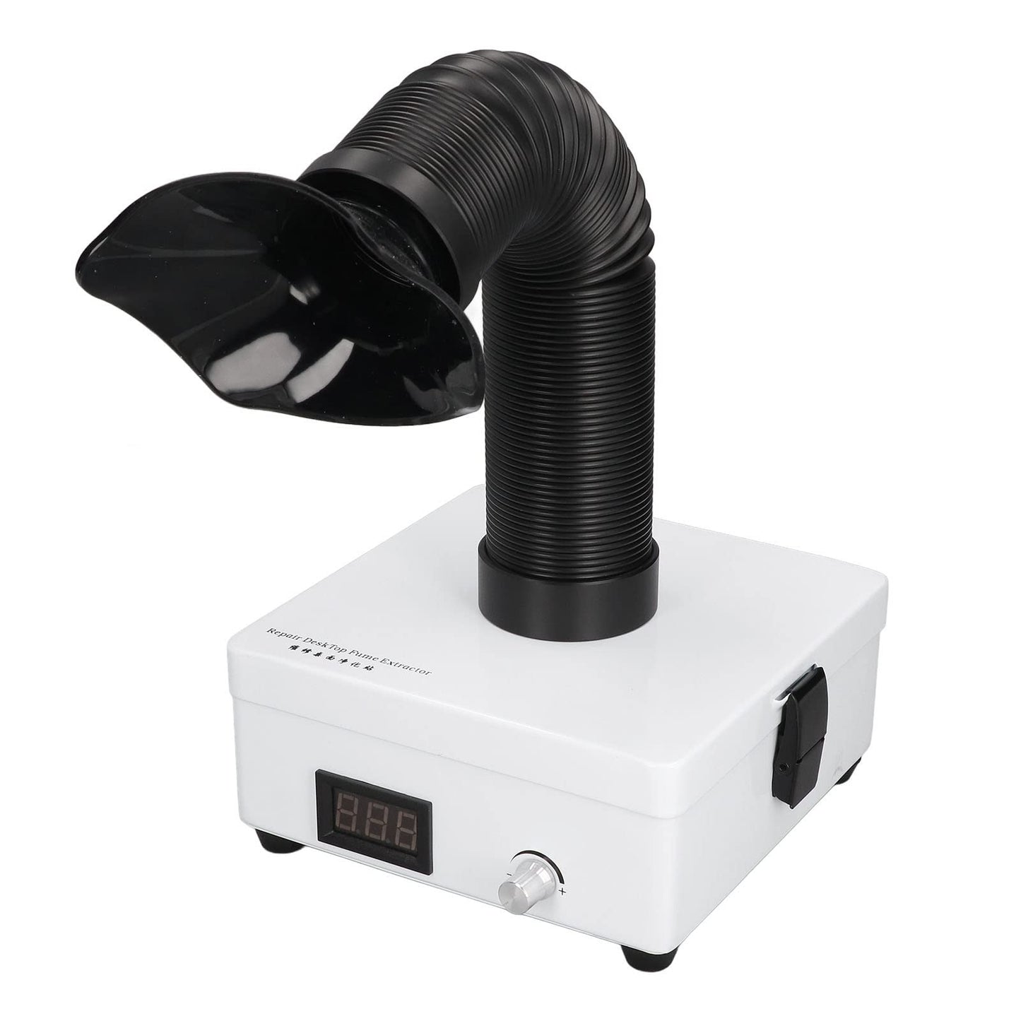 Solder fume extractor for DIYers & phone repairs – Desktop smoke absorber with EU plug, professional model, waterless, noiseless, compact design, 100-240 V.