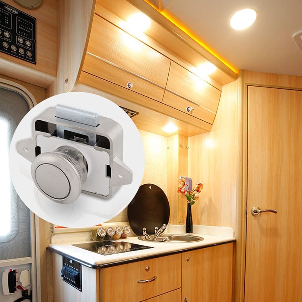 POHOVE 10pcs Push Button Catch Door Lock, Metal Push Button Knob Lock for RV Caravan Van Yacht Drawer Cabinet Door (Silver)