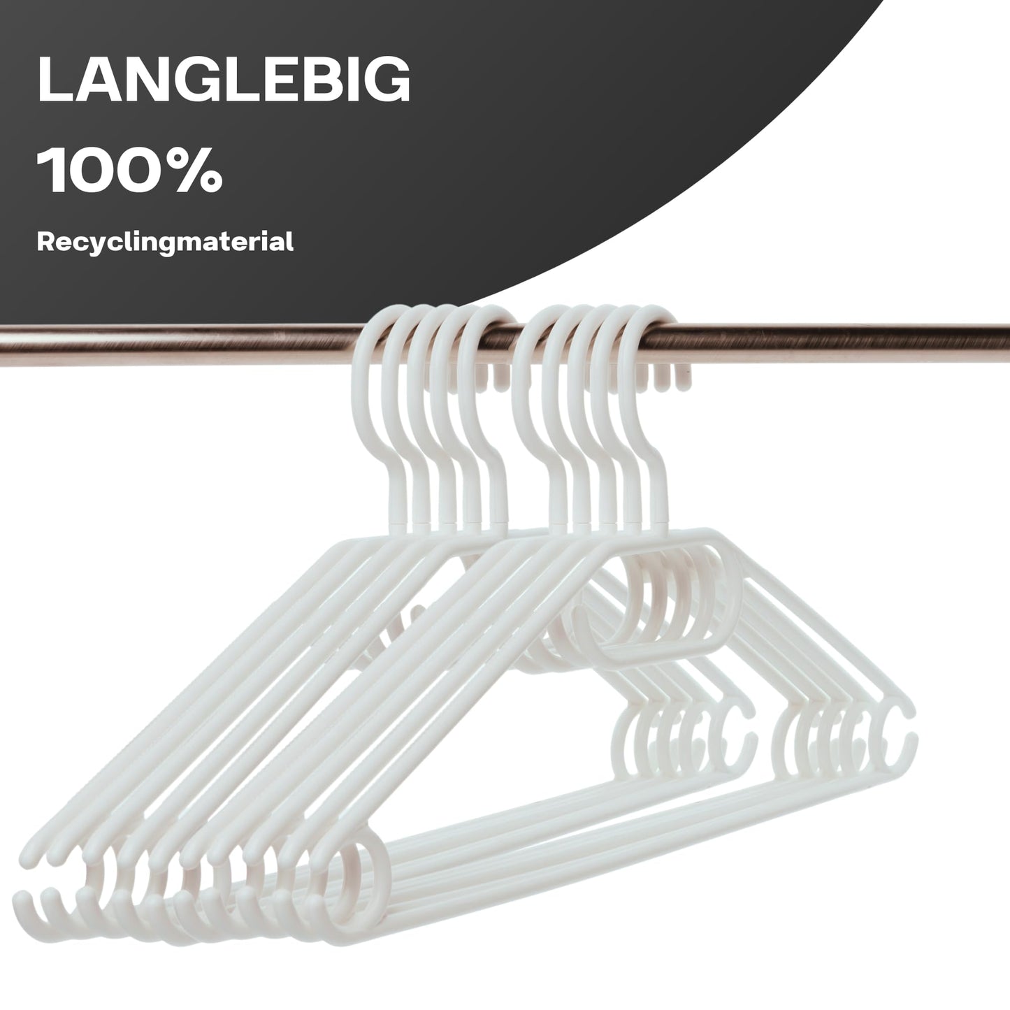 50 plastic white clothes hangers with swivel hooks, 41 cm plastic white hangers, 50 pieces Made in EU, 100% recycled material, model Lea.