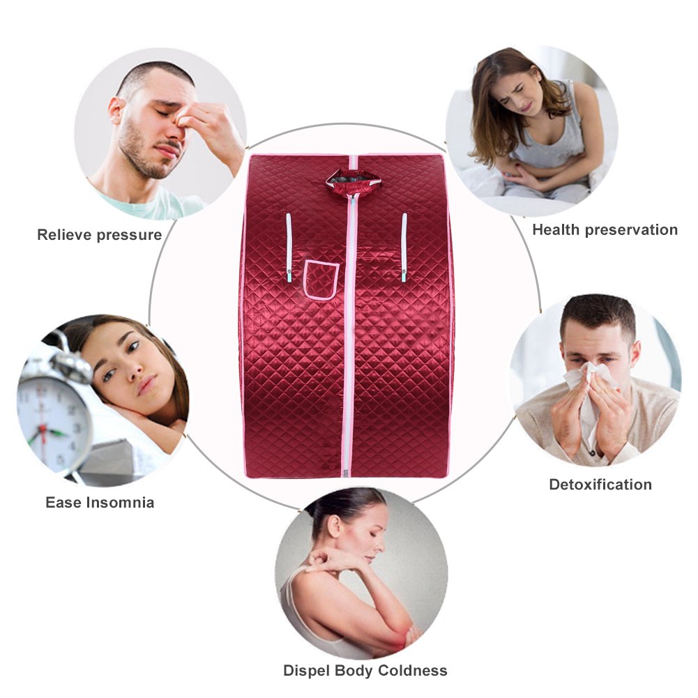 Portable sauna, mini steam sauna for home. Single portable sauna room can relieve fatigue, promote weight loss, remote control with timing and temperature setting (75 * 35 * 25cm red).