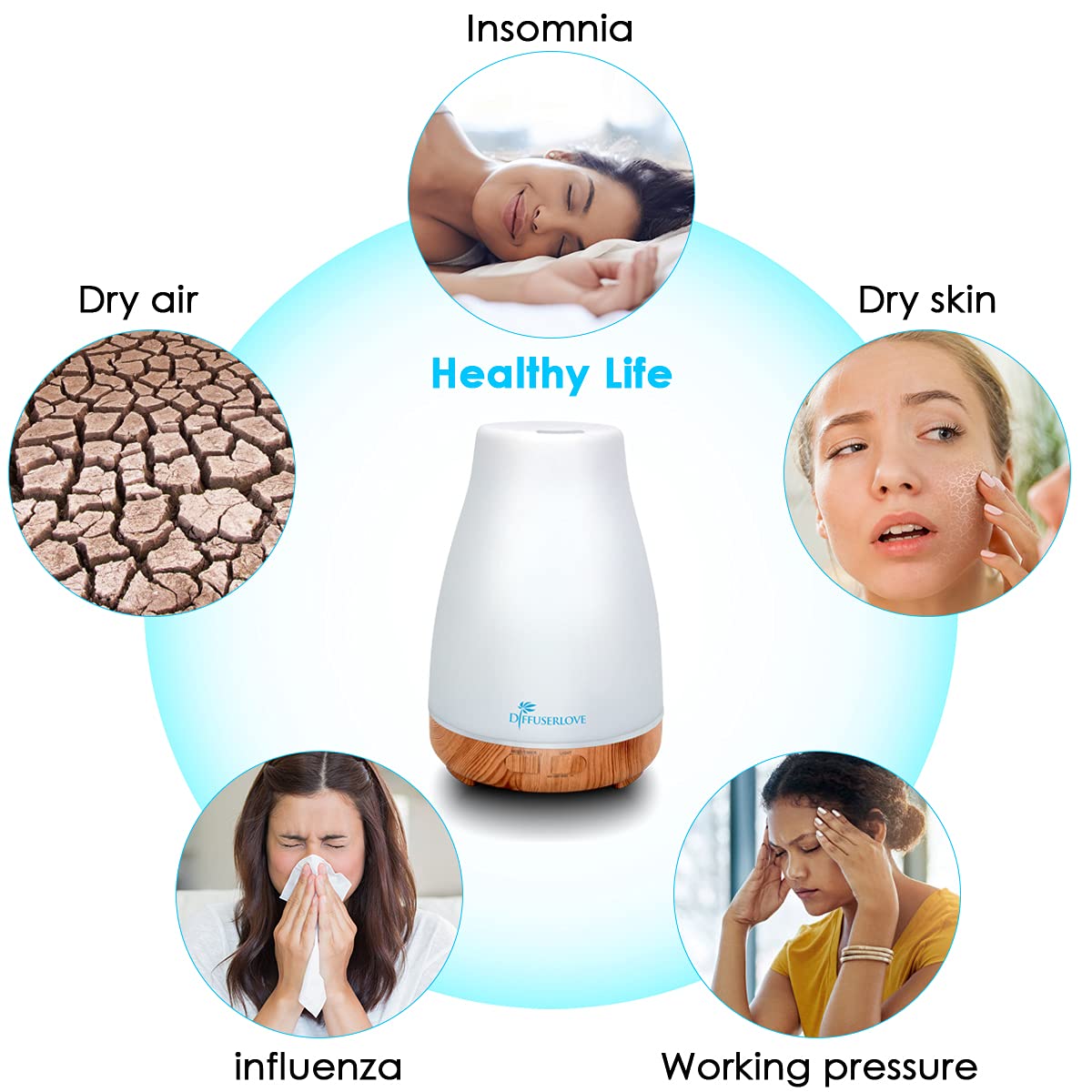 300ml diffuser remote control essential oil diffuser ultrasonic humidifier with 7 color LED, timer setting, auto-off