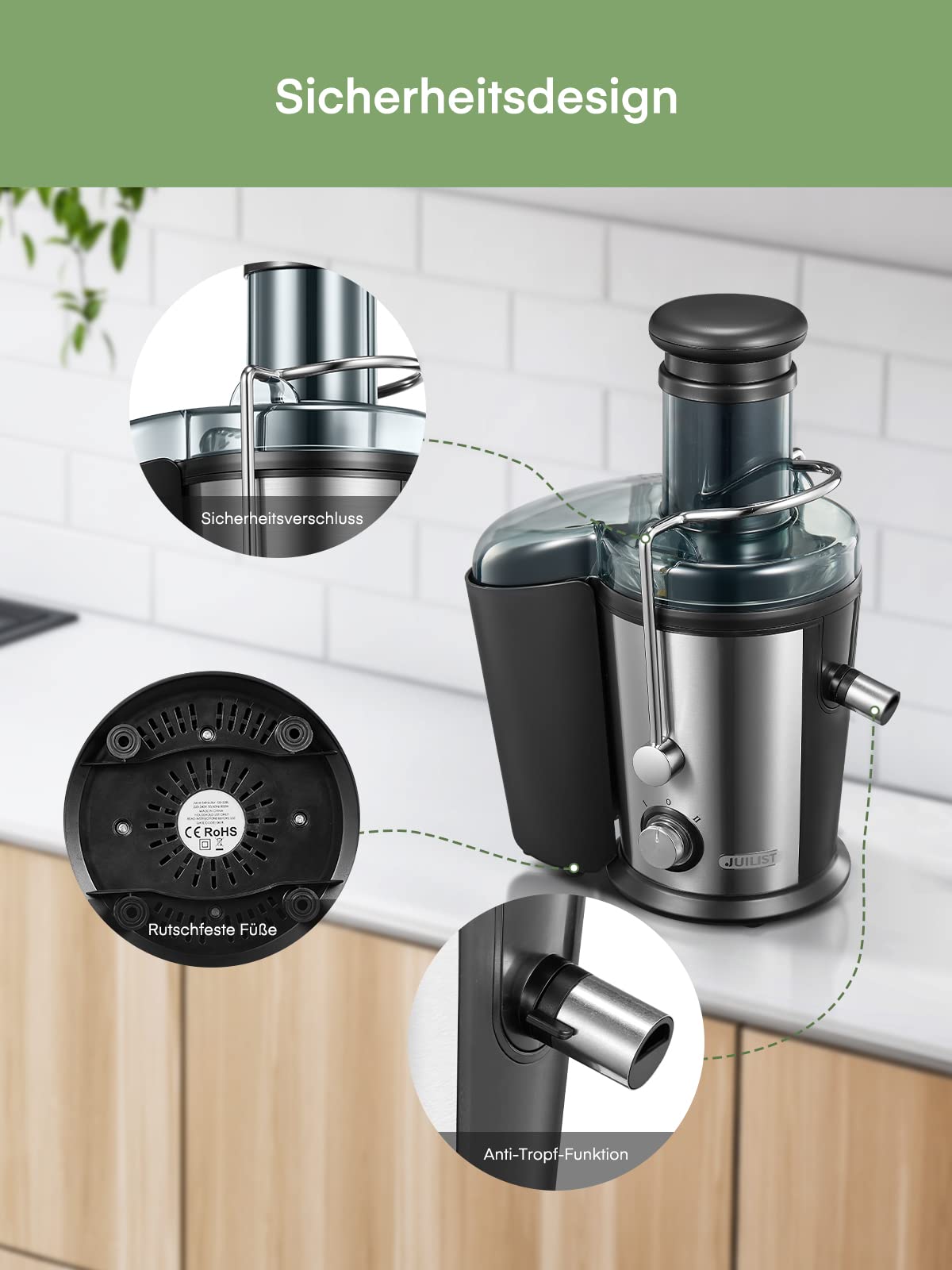 Juicest Juicer for Vegetables and Fruits, 800W Juicer with 75MM Feeding Chute, Easy to Clean, Stainless Steel 2 Speed Juicer with Brush & Recipe