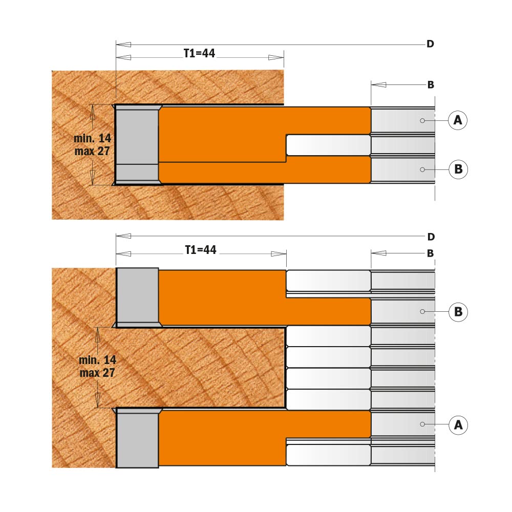 CMT ORANGE TOOLS 694.021.30 - Two-piece cutter head set for adjustable grooves HM D=150