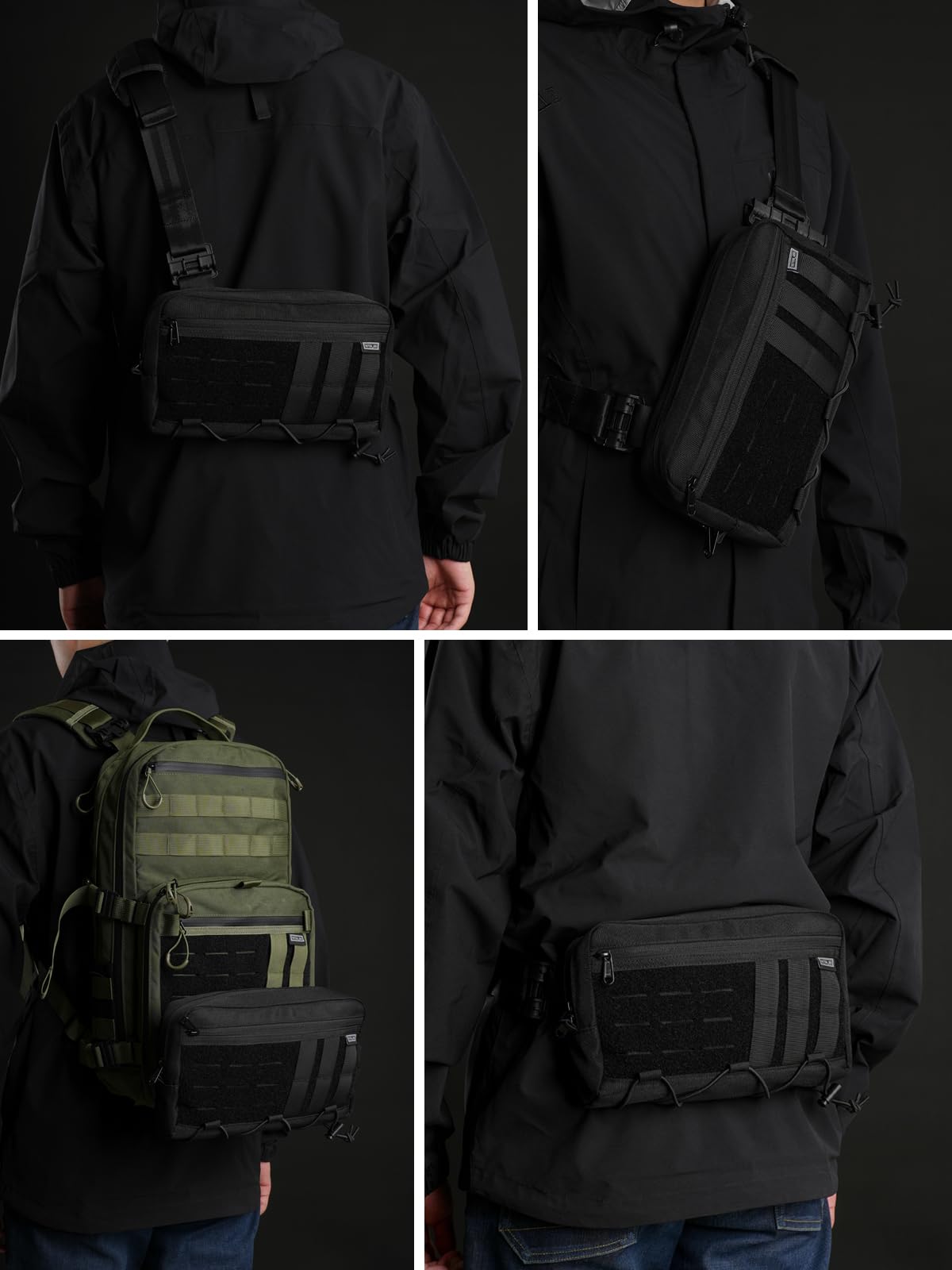TACTICAL_GEEK Cache L3C EDC Sling Bag Chest Crossbody Bag, 1000D OXFORD CLOTH Shoulder Bag, Waist Bag Shoulder Bag Chest Bag with Adjustable Shoulder Strap for Travel School Hiking, Black