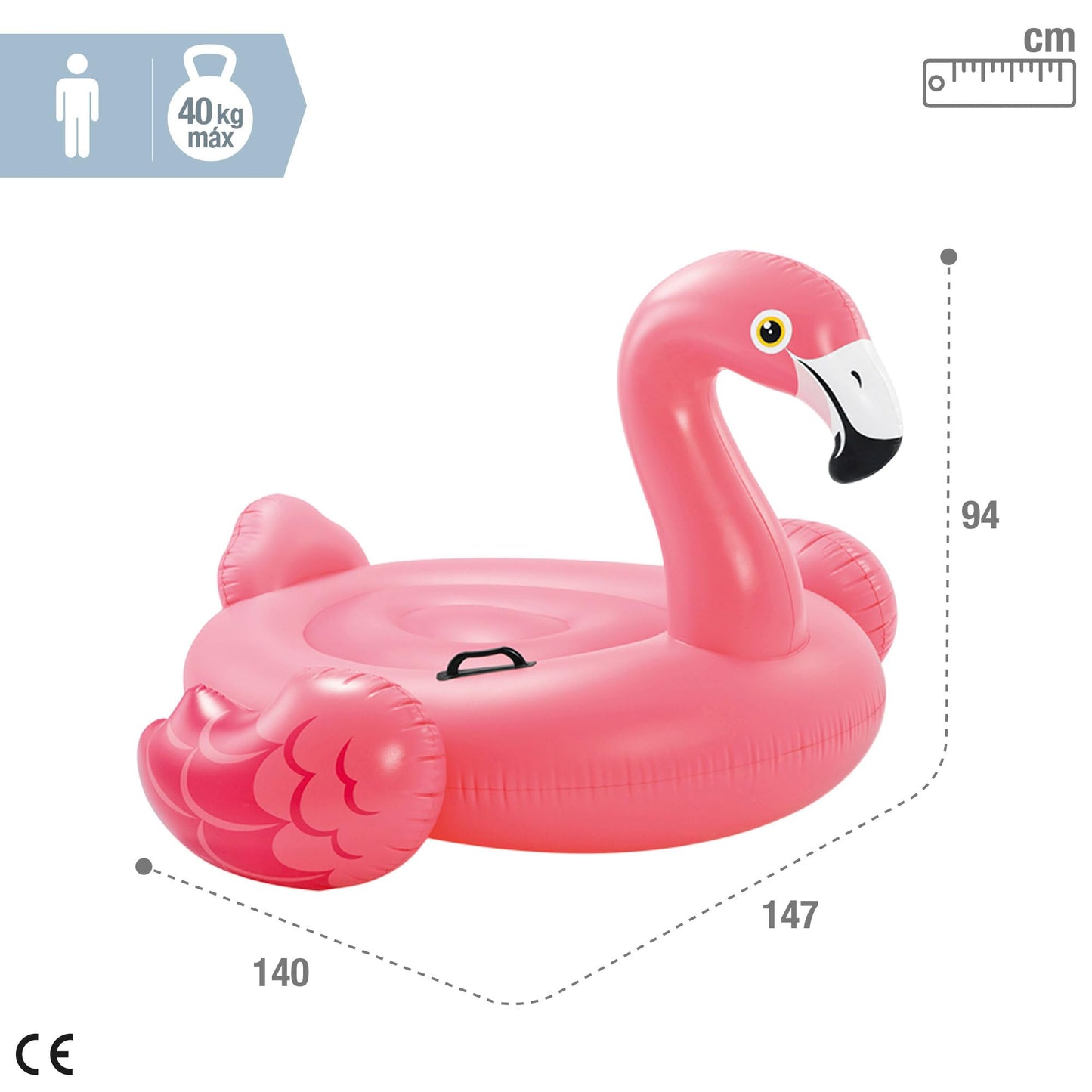 Intex 57558NP - Inflatable Ride-On Pink Flamingo, Vinyl, Pink, 147x140x94 cm