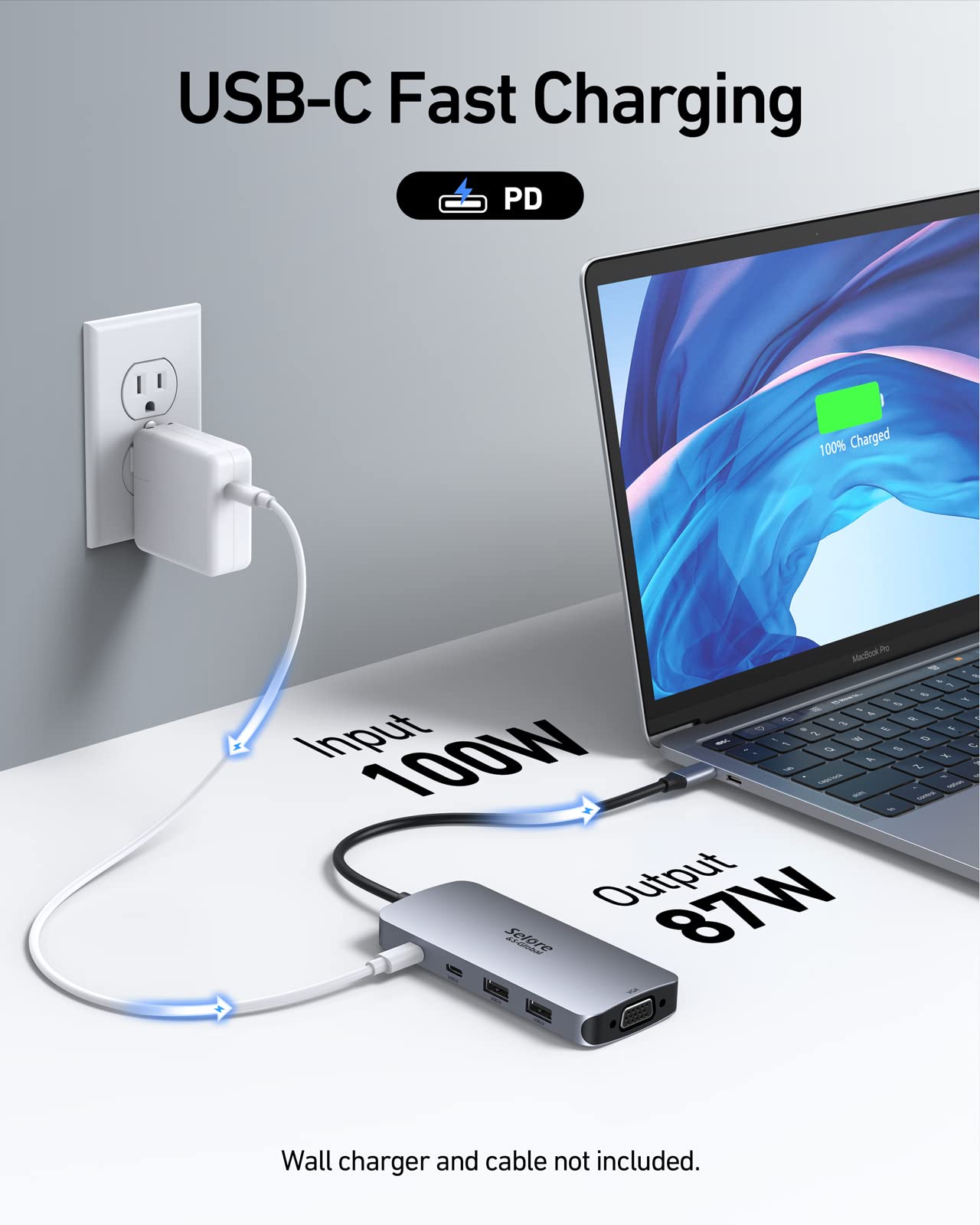 Docking Station 2 Monitor, USB C Hub 8 in 1 Laptop Docking Station DisplayPort Adapter with Dual 4K HDMI DP VGA PD100W USB 2.0 USB C data, USBC Multi Monitors compatible with Dell Thinkpad Huawei.