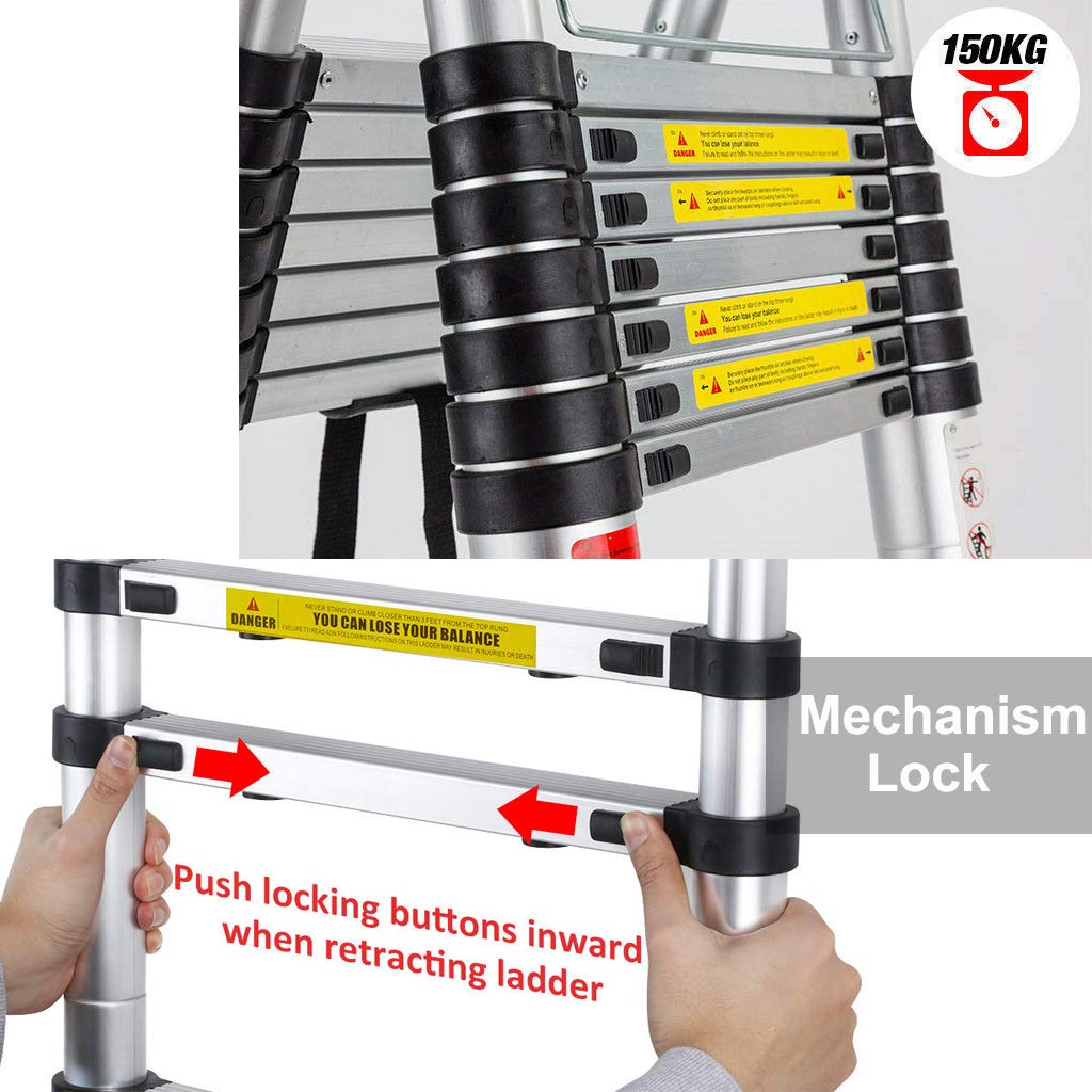 5M telescopic ladder Aluminum ladder 2.5M+2.5M sliding ladder folding ladder multi-purpose ladder extension ladder 16 rungs easy to carry max load capacity 150 kg
