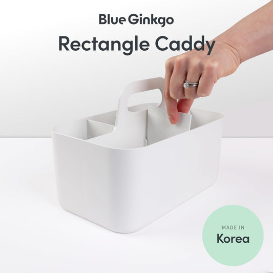BLUE GINKGO Stackable Organizer Caddy - Portable storage from Korea for bathroom, office, crafting, or school supplies (Rectangular, White)