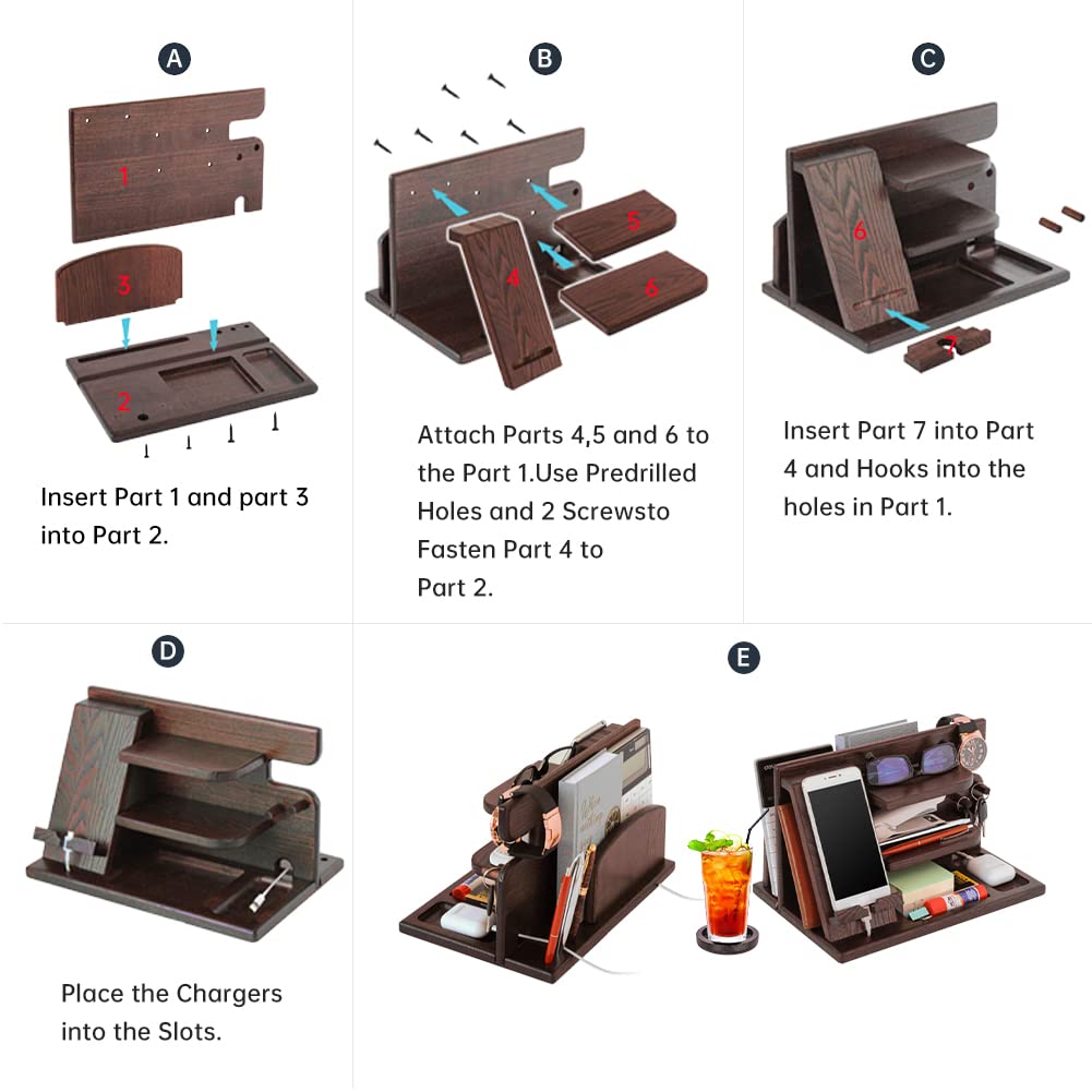Gifts for men birthday wood phone docking station watches wallets nightstand organizer Christmas men's gift, birthday gifts for men or dad desk organizer wood