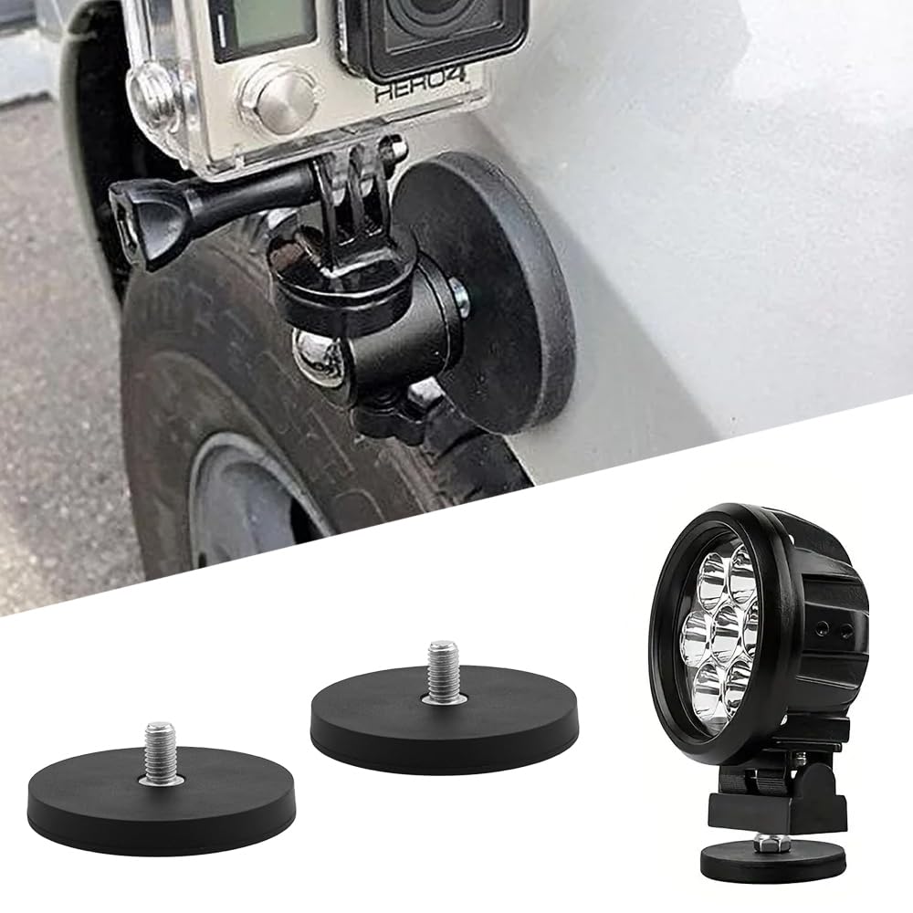 2 pieces Neodymium Magnets Rubber Coated, Ø 88mm Rubber Round Magnets, Flat Grip Magnet, Disc Pot Magnet with M8 External Thread, 55kgs Holding Capacity, for Light Strips, Rubber Round Magnets with Thread.