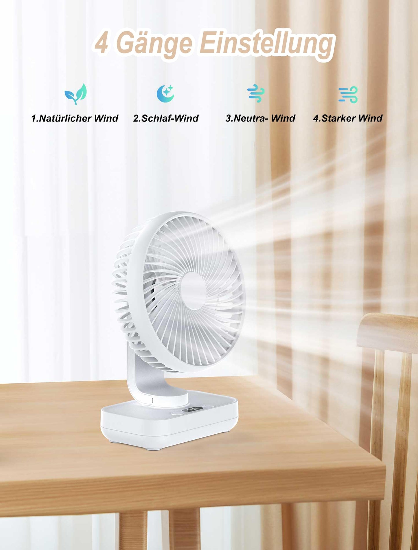 Joneytech Fan Quiet Automatic Oscillating, 4000mAh Battery USB Desk Fan 4 Speeds for Desk, Home, Picnics, and Office - LED Digital Display, 12V Mini Fan.