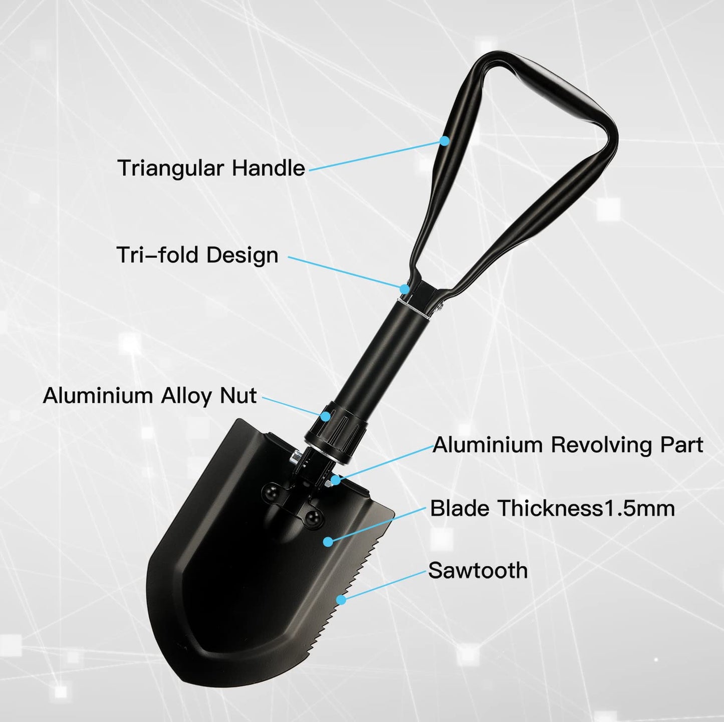 Folding spade 58cm, Foldable snow shovel, 50# Folding spade Camping High-strength Extra-sturdy shovel Made of Carbon Steel With Carrying Bag, FOR Outdoor Hiking Hunting Car Emergency Gifts for Men