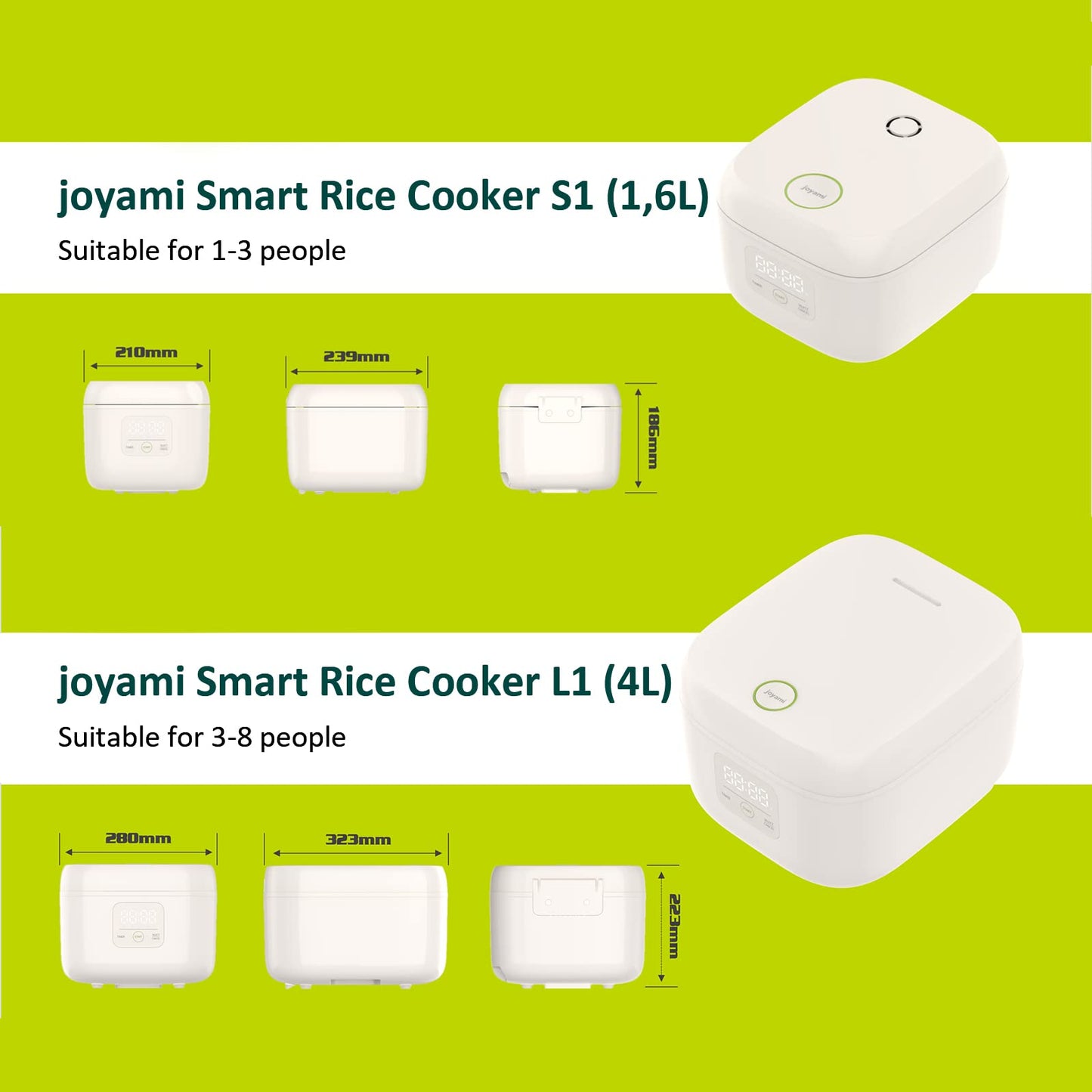 joyami Mini Smart Rice Cooker 0.8L Non-stick Pot 6 Cups for 1-3 people Keep warm Preset mode, White