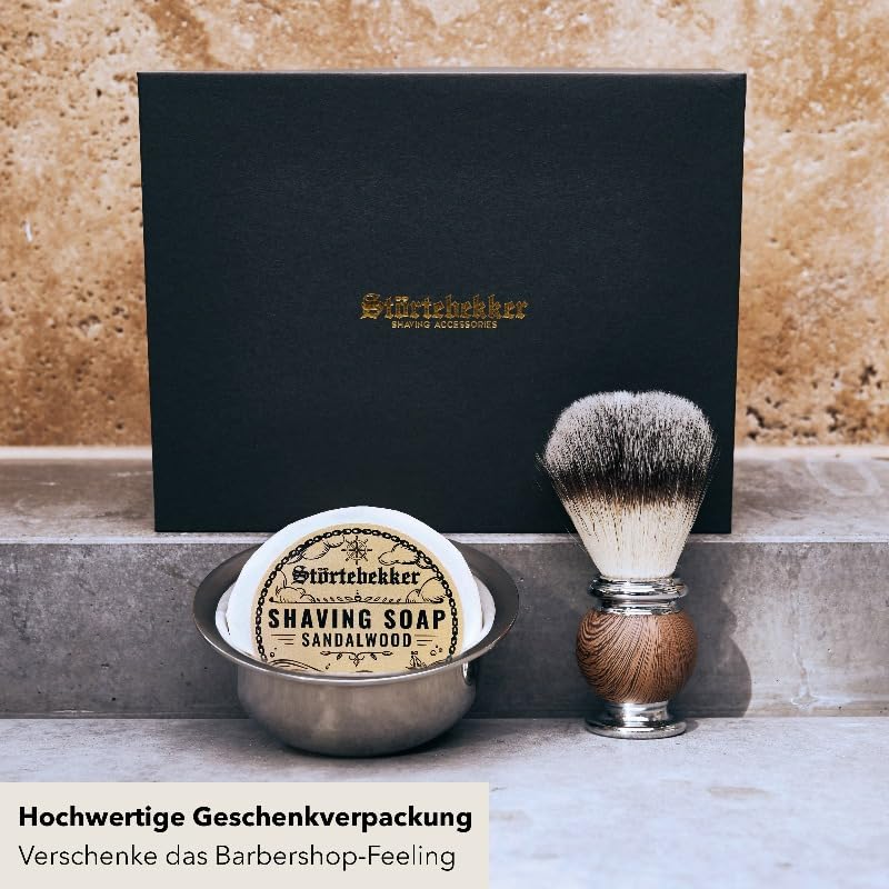 Störtebekker® Premium Straight Razor Set Black in handcrafted leather case (Café) - with shaving brush, shaving bowl, shaving soap, alum stone, and razor blades - high-quality wet razor shaving set
