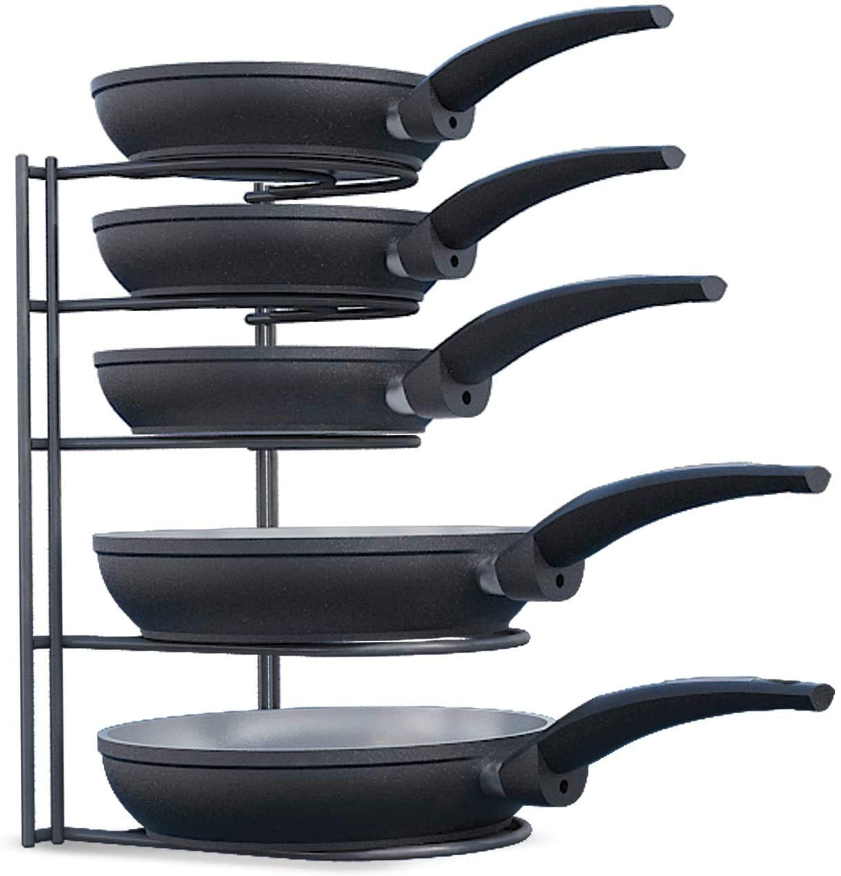 SASONCO Pan Organizer, Pot Organizer, sturdy 5-tier rack for cast iron pans, griddles, and flat pots, heavy-duty steel construction