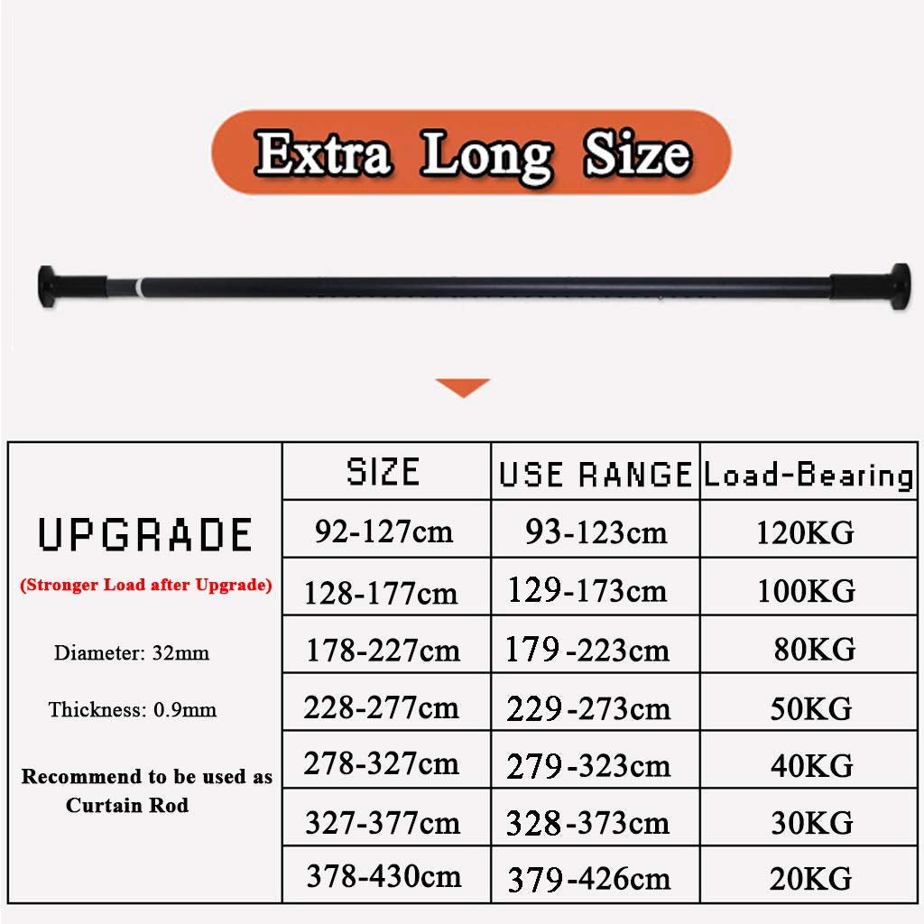 WHITNEY Extra Long Curtain Rod, No Drilling Required. Extendable Stainless Steel Curtain Rod for large windows, shower rooms, cabinets. 92-127cm.