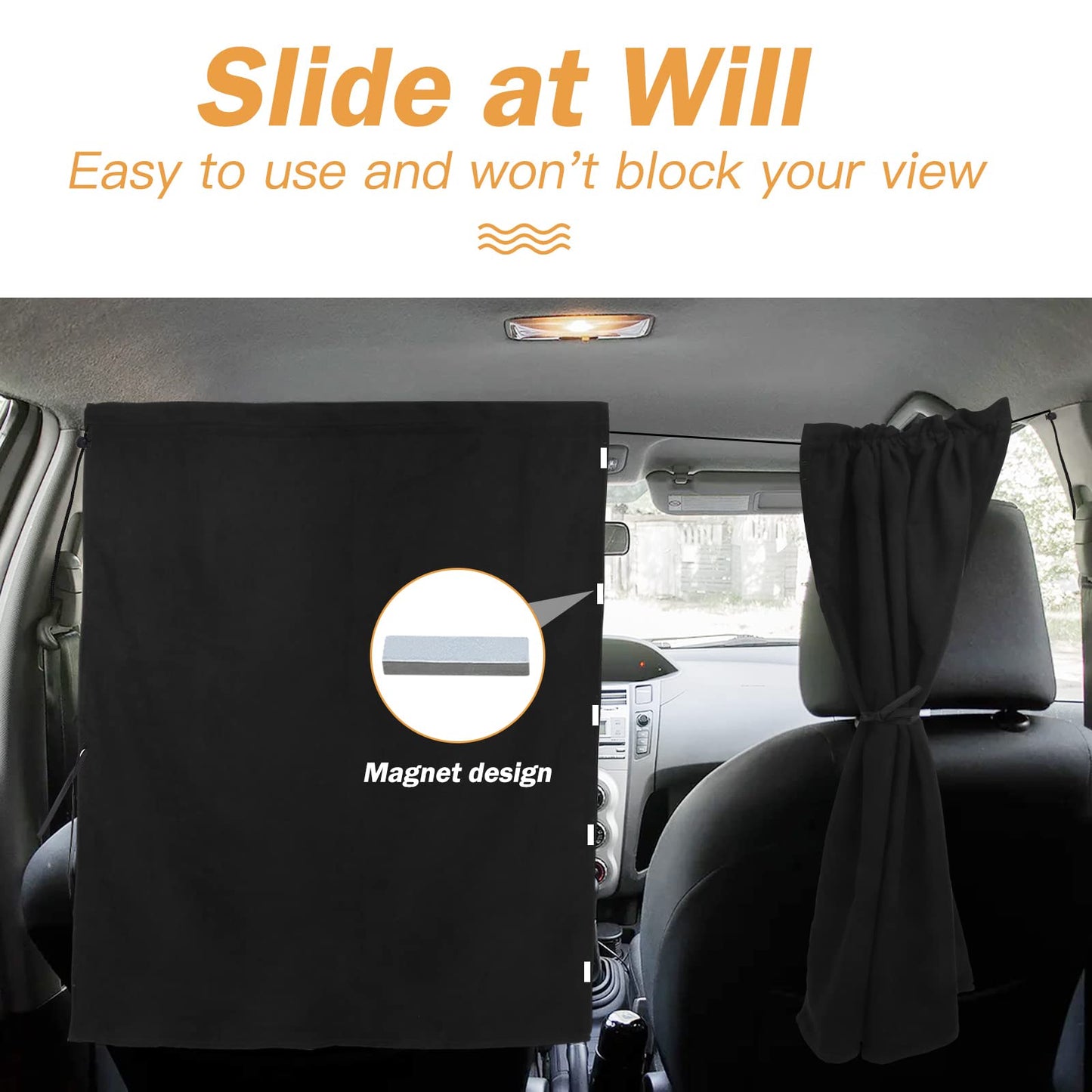 ZATOOTO Car Curtain Interior, Suede Window Blackout Sunshade for Car Front Rear Side Windows, Removable Magnetic Camping Curtain, compatible with automobiles (Black)