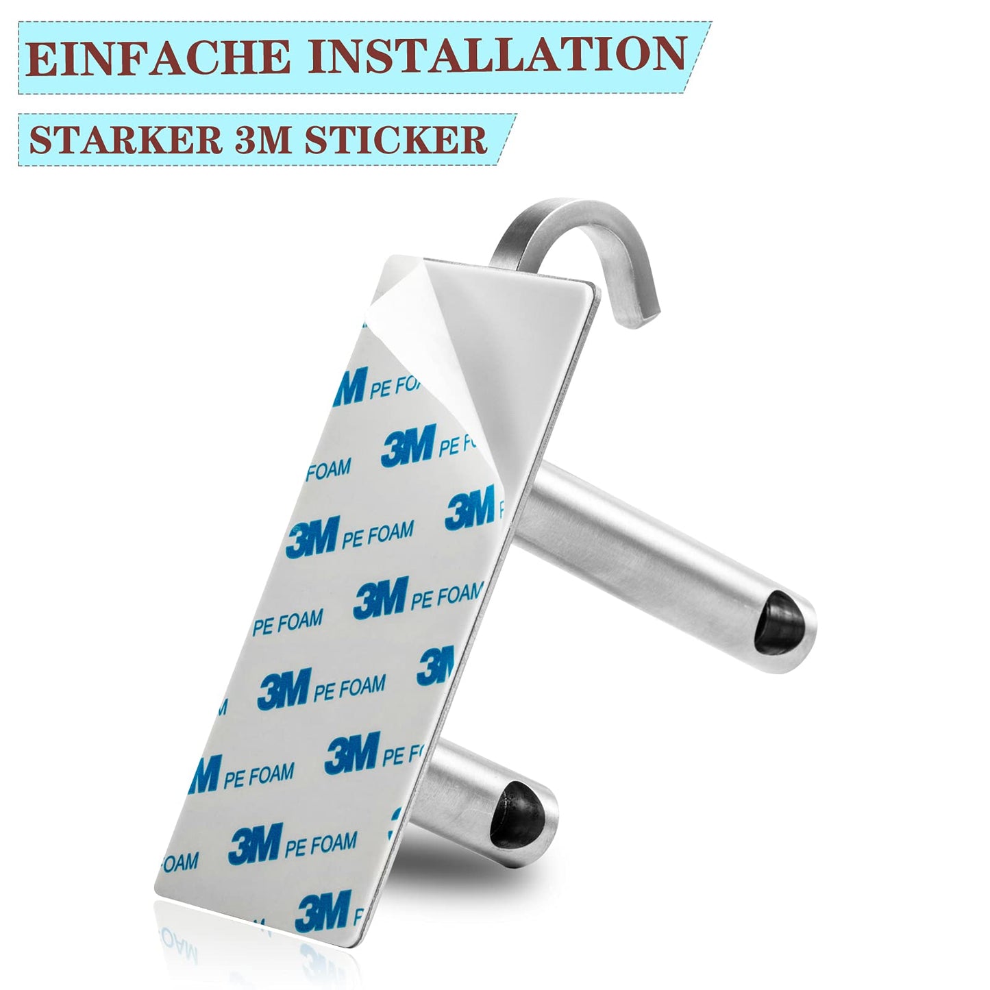 JS towel holder without drilling, stainless steel dish towel holder, self-adhesive bath towel holder with 2 hooks, wall mounted for bathroom or kitchen.