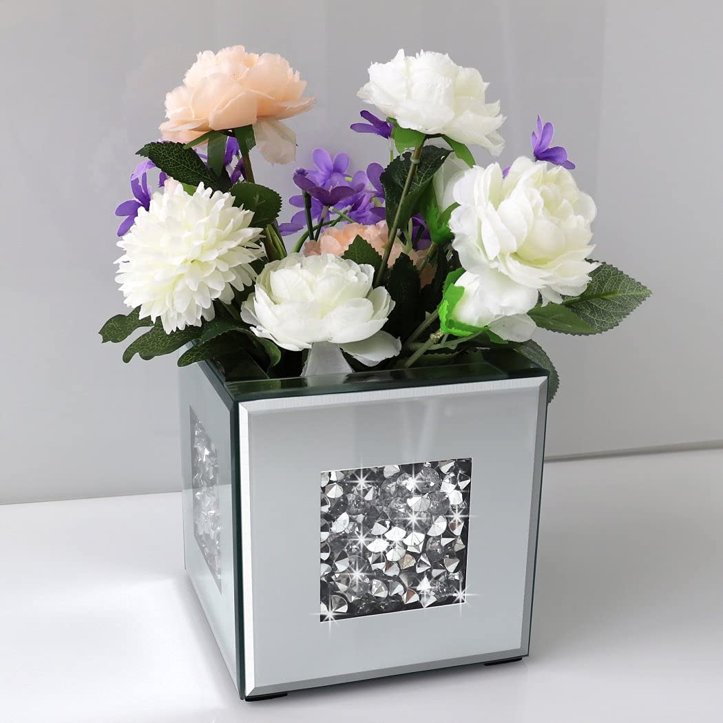 Glass vase, mirrored, crystal glass, 15.2 x 15.2 x 15.2 cm, decorative, flower, luxurious, for home decor, cannot hold water.
